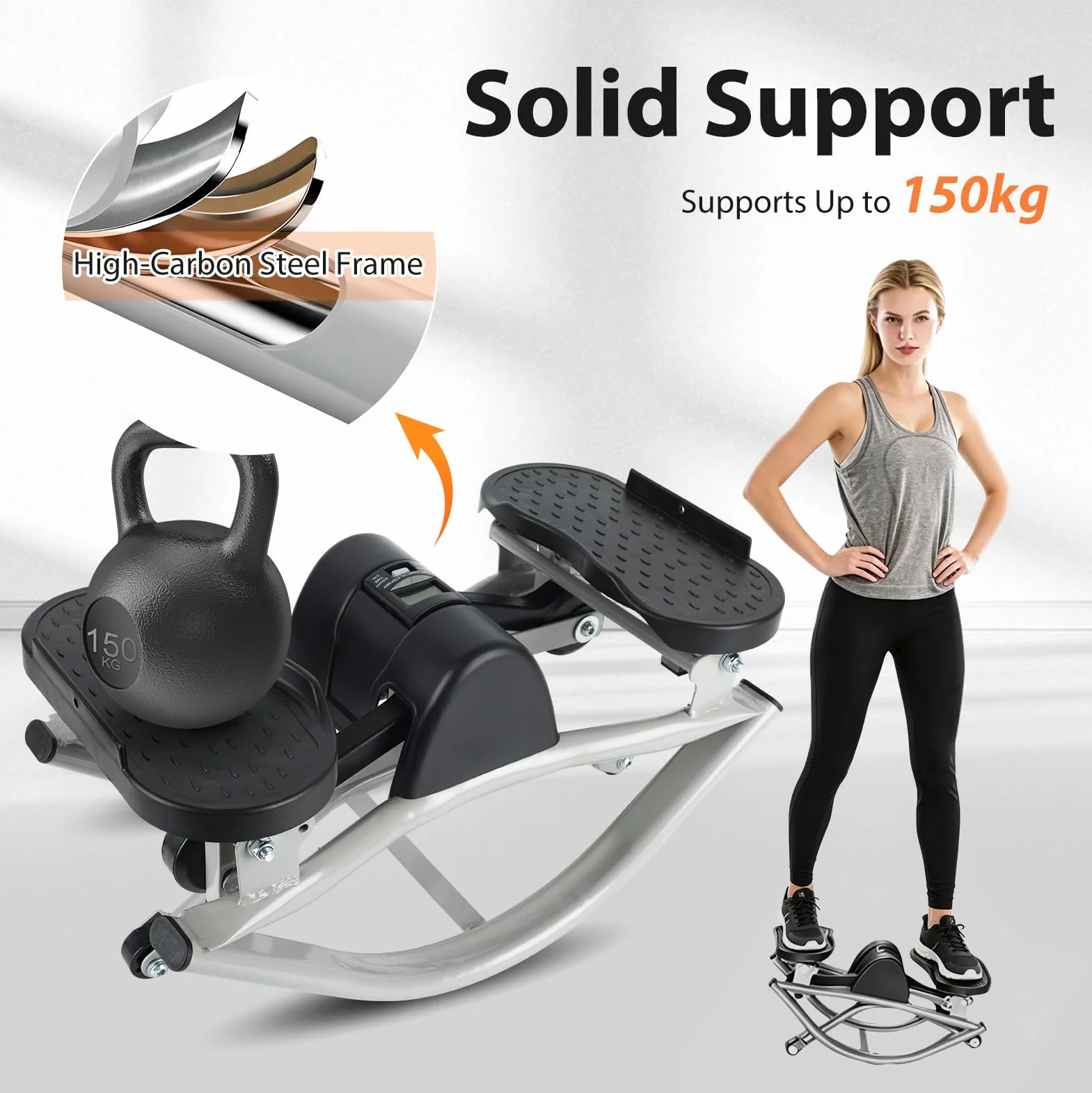 Mini Stepper Lateral, Stepper Fitness Casa con Contador y Bandas de Resistencia, Capacidad 150 kg, Alfombrilla Antideslizante 70x40 cm, para Hogar, Oficina y Gimnasio, Trabaja Piernas, Glúteos y Core