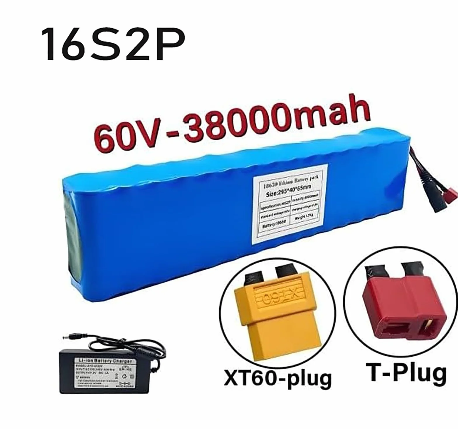 Batería De Iones De Litio Para Bicicleta Eléctrica De 60 V Y 38 Ah, 16S2P, Resistente Al Agua, Para Scooters Eléctricos Con Motor De 200 W A 1000 W. XT90+DC,60V 38AH