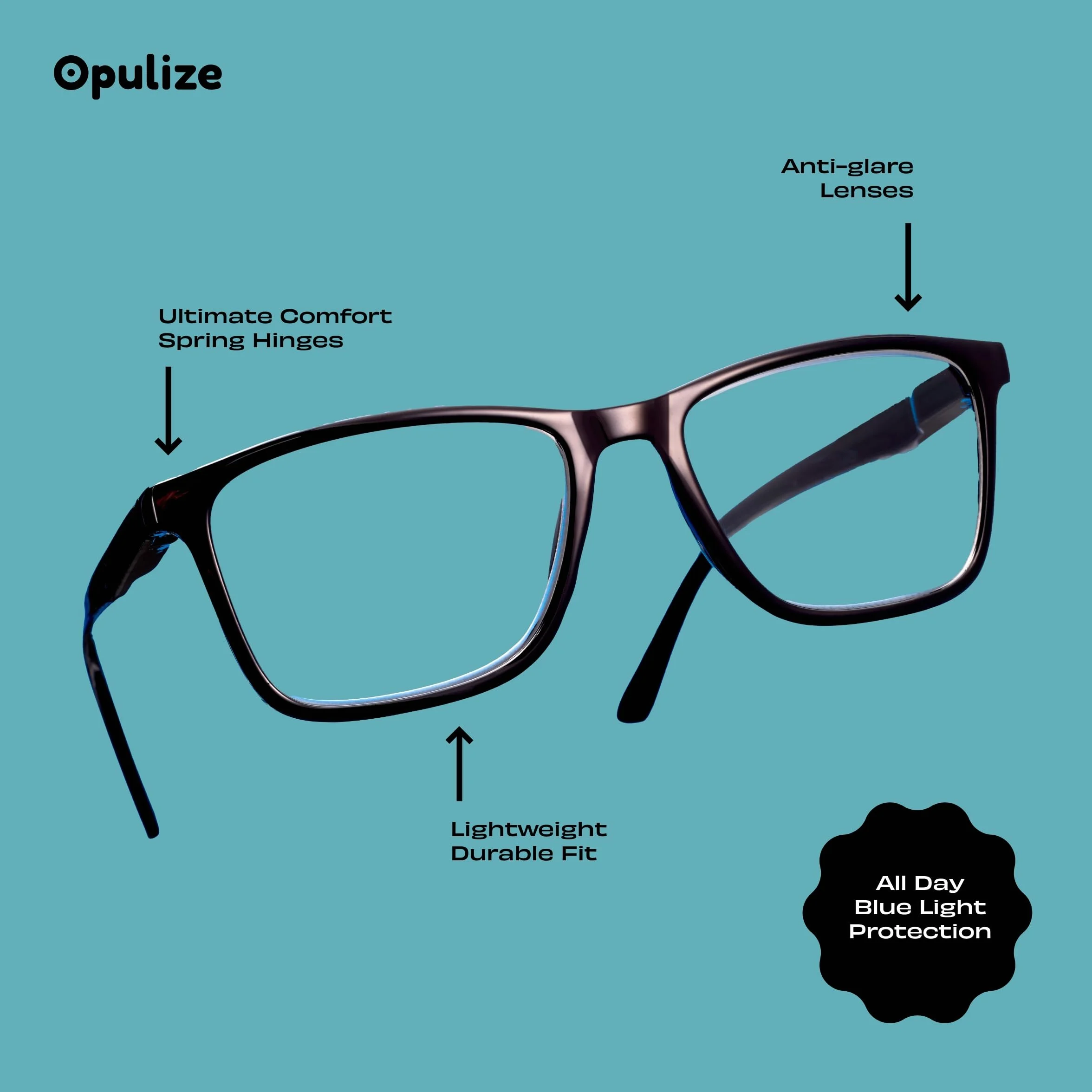 OPULIZE NYX Gafas de Lectura Bloqueo Luz Azul Antideslumbrante Ordenador Protección UV Negro +1,50 Paquete 2