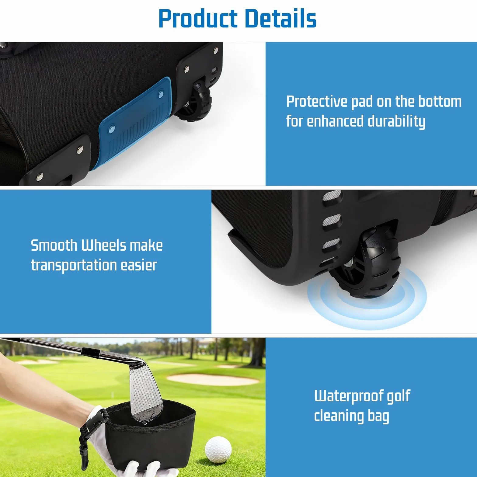 Fundas de Viaje para Golf con Ruedas, Estuche de Vuelo, Tela Oxford 900D Impermeable