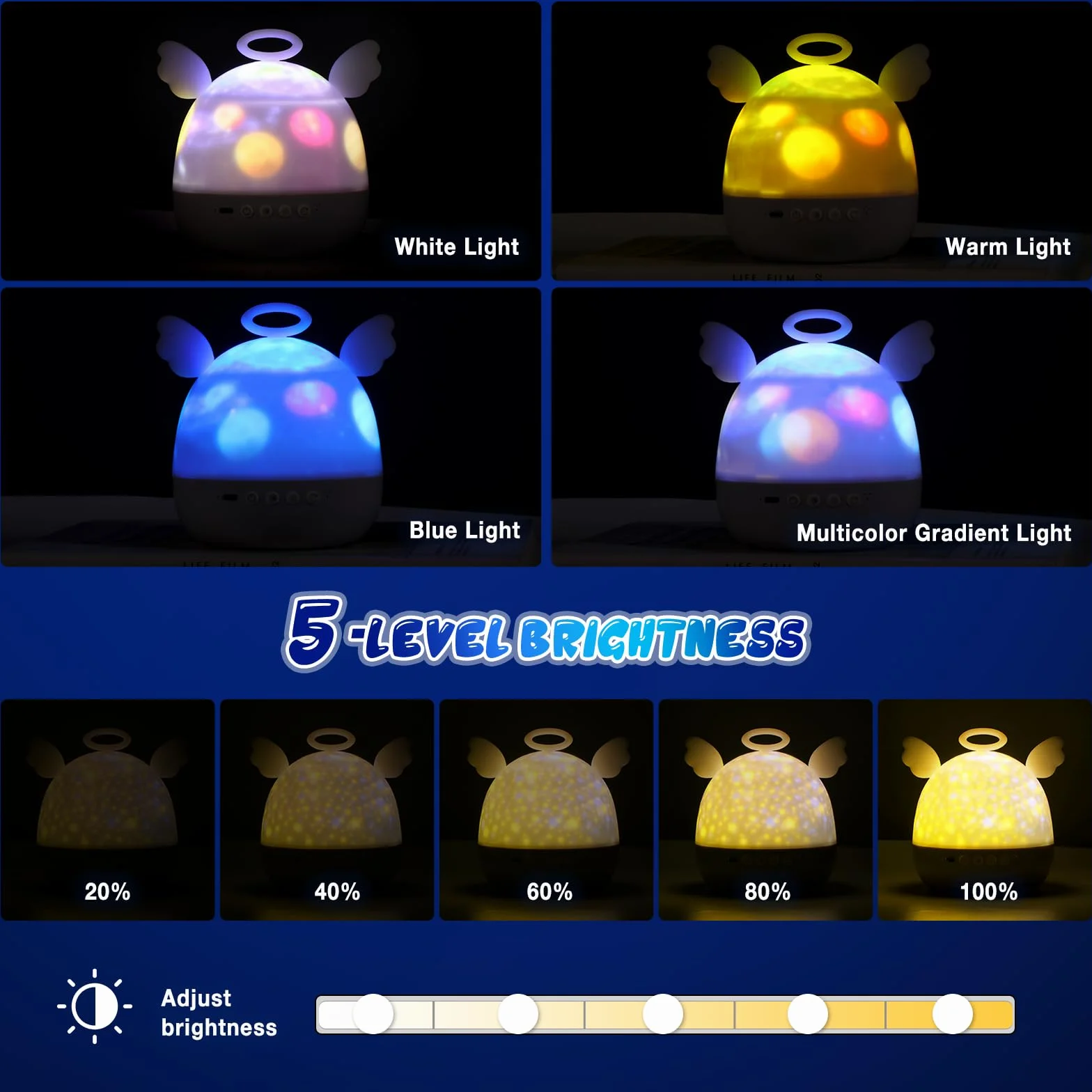 Proyector Estrellas Infantil 22 Temas Luz Nocturna 360° Rotación Proyector Bebes Luces Musica Control Remoto Temporizador Recargable