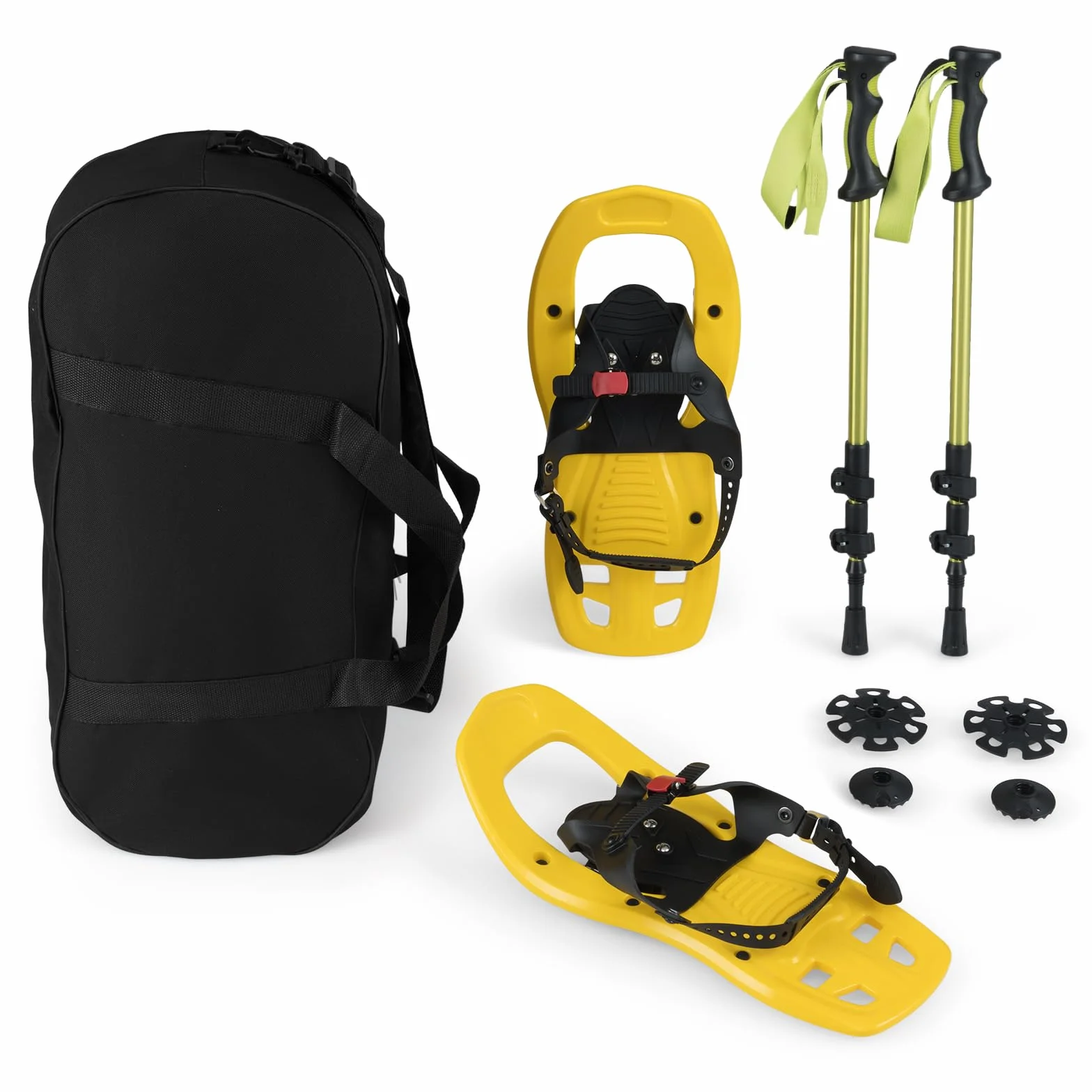 GYMAX Juego de Raquetas de Nieve, Raquetas Ligeras con Bastones Ajustables de Aluminio, Antideslizantes, con Bolsa de Transporte, Equipo de Montaña para Caminar en la Nieve para Niños