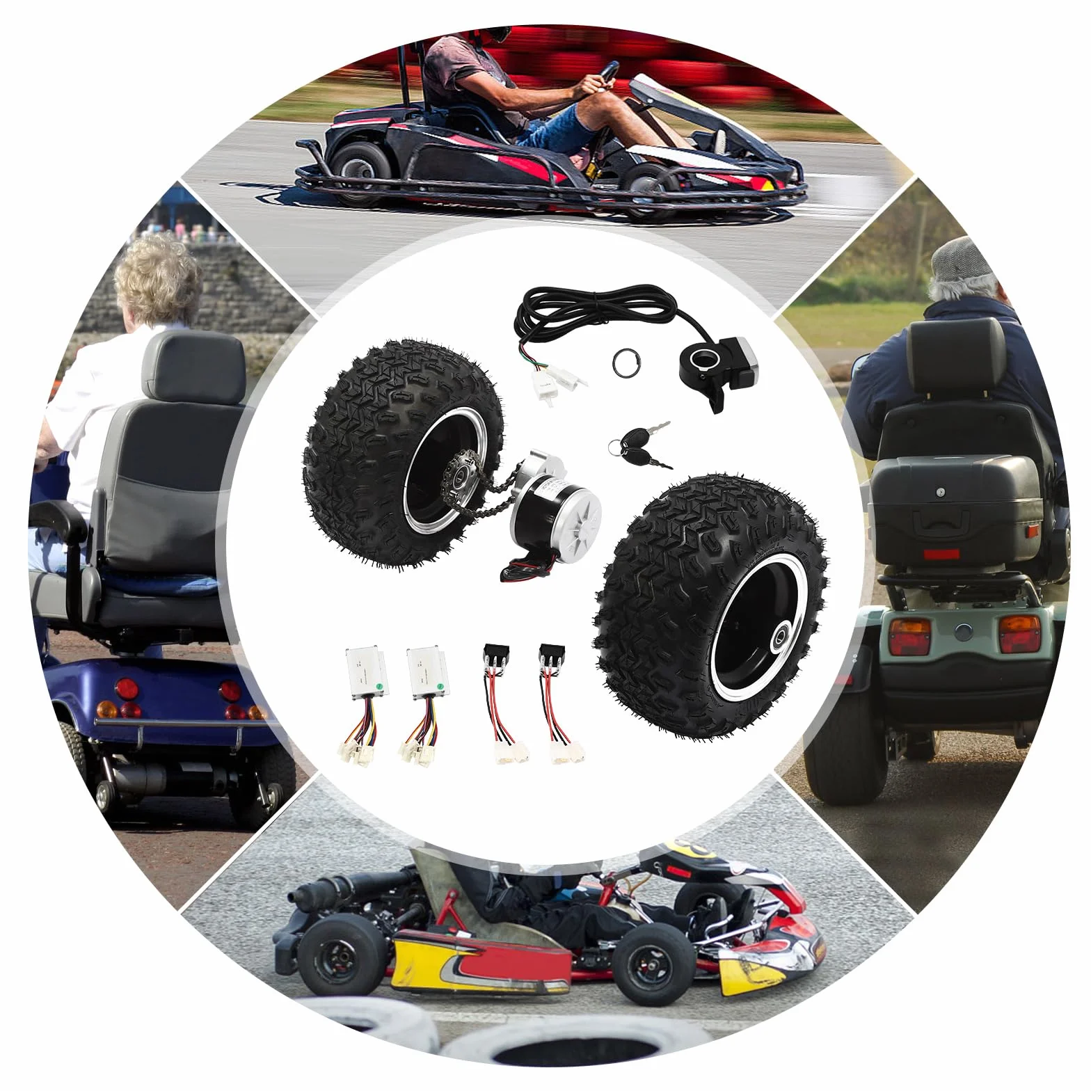 Kit de conversión de motor eléctrico 24 V 250 W para scooter de movilidad y rueda de accionamiento con 2 ruedas con acelerador de pulgar, marcha atrás para rutas al aire libre