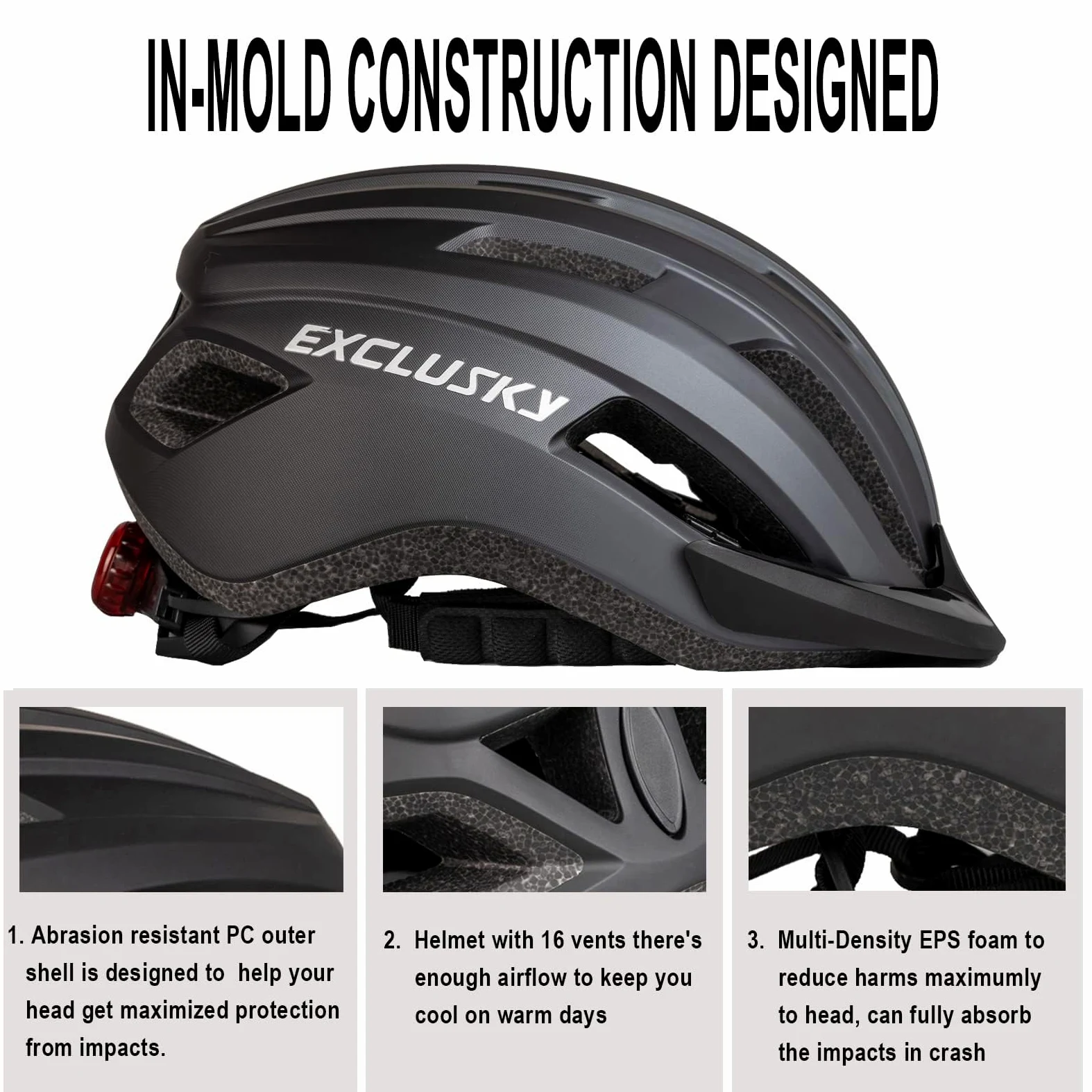 Exclusky Casco Bicicleta Adulto MTB Casco Bicicleta Mujer Casco MTB Hombre con Luz Casco Ciclismo Hombre Cascos Bicicleta Montaña Casco Bici Mujer Cascos Bicicleta Carretera Ajustable (56-61CM)