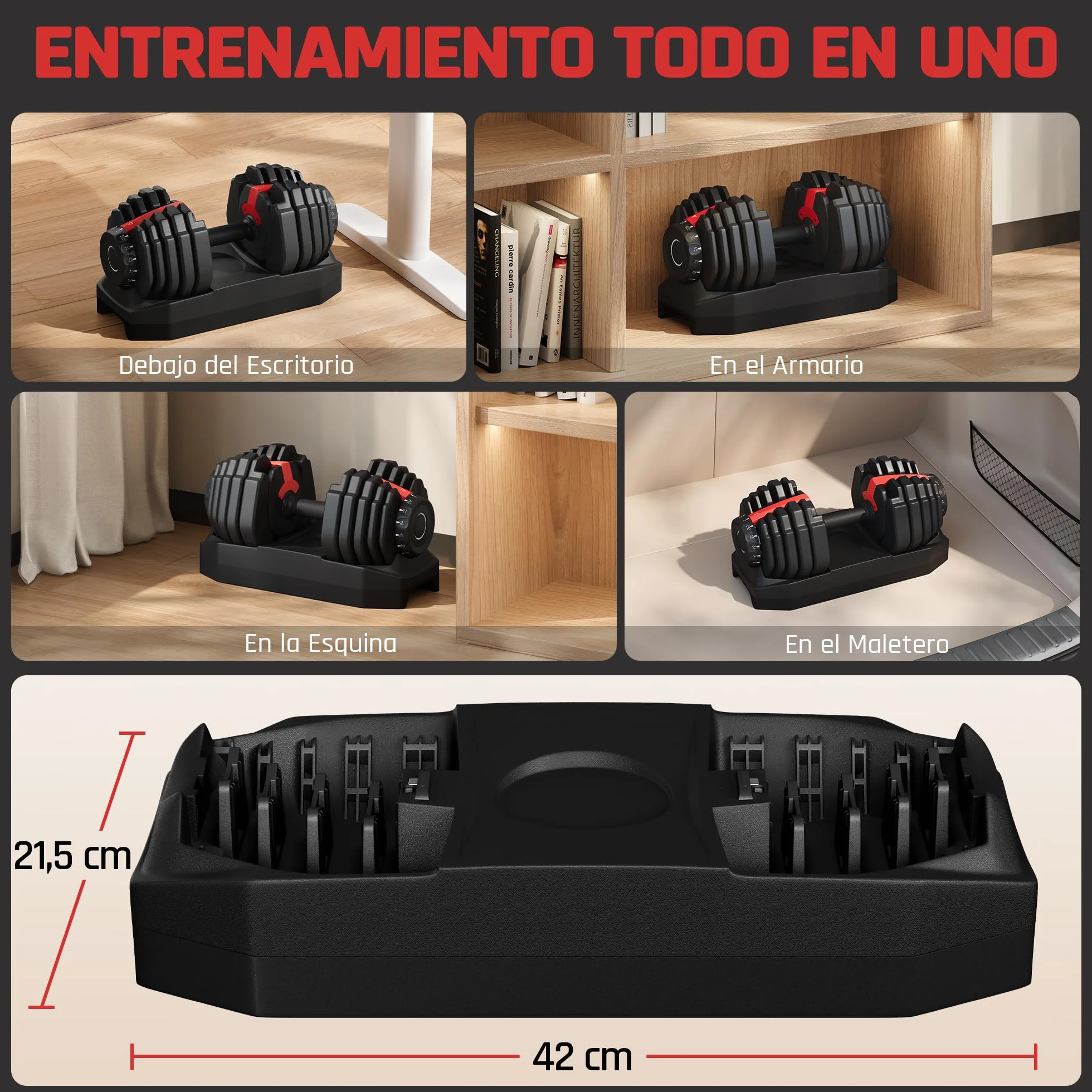 Yaheetech Kit de 1-2pcs Mancuerna Ajustable 5-15 Niveles Rápido 2-25kg Seguridad de Doble Bloqueo, Agarre Antideslizante, Ahorro de Espacio Para Gimnasio en Casa