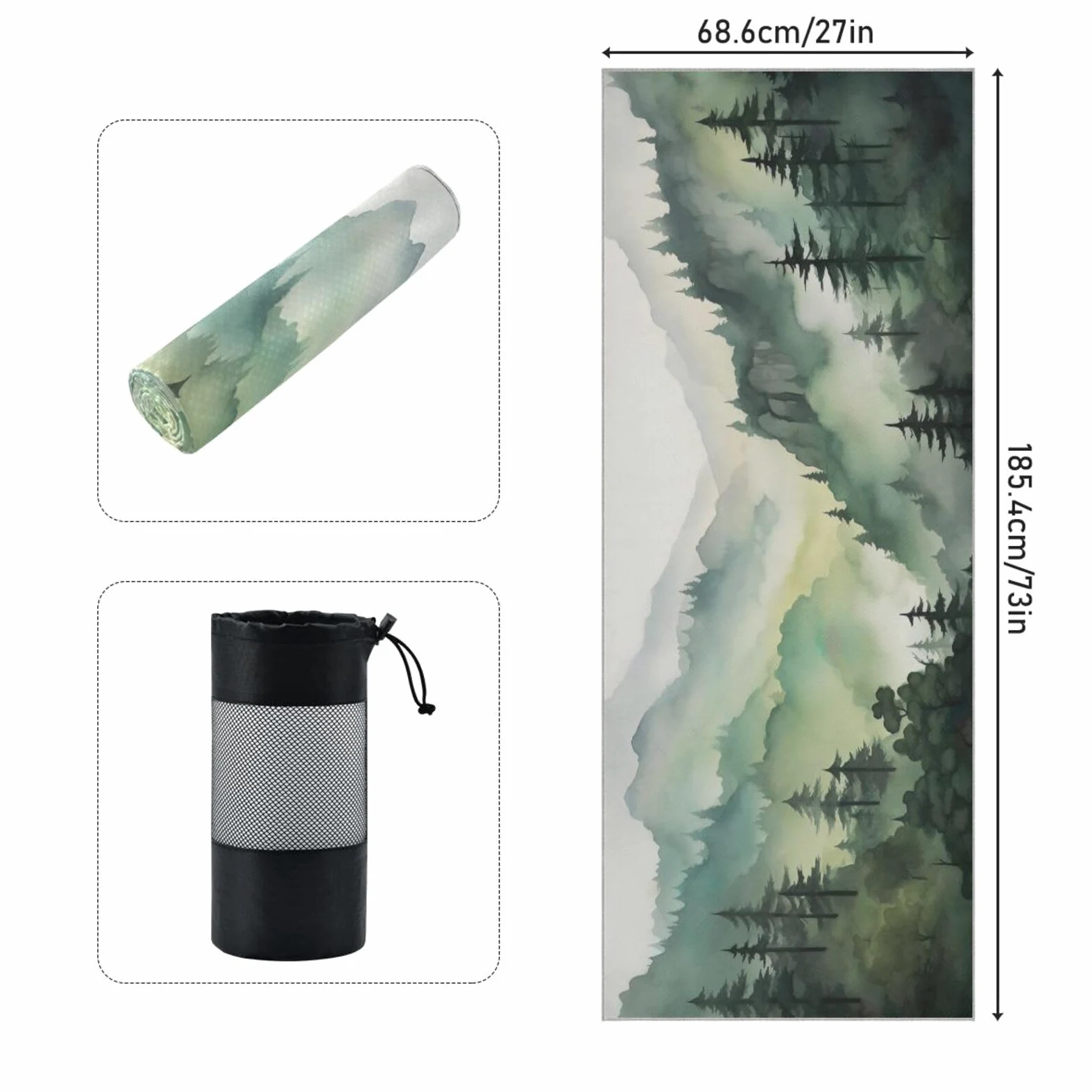 Toalla para esterilla de yoga, toalla de yoga antideslizante, absorbe el sudor y antideslizante, ligera y fácil de viajar, adecuada para yoga caliente, pilates y fitness, patrón de mapache de
