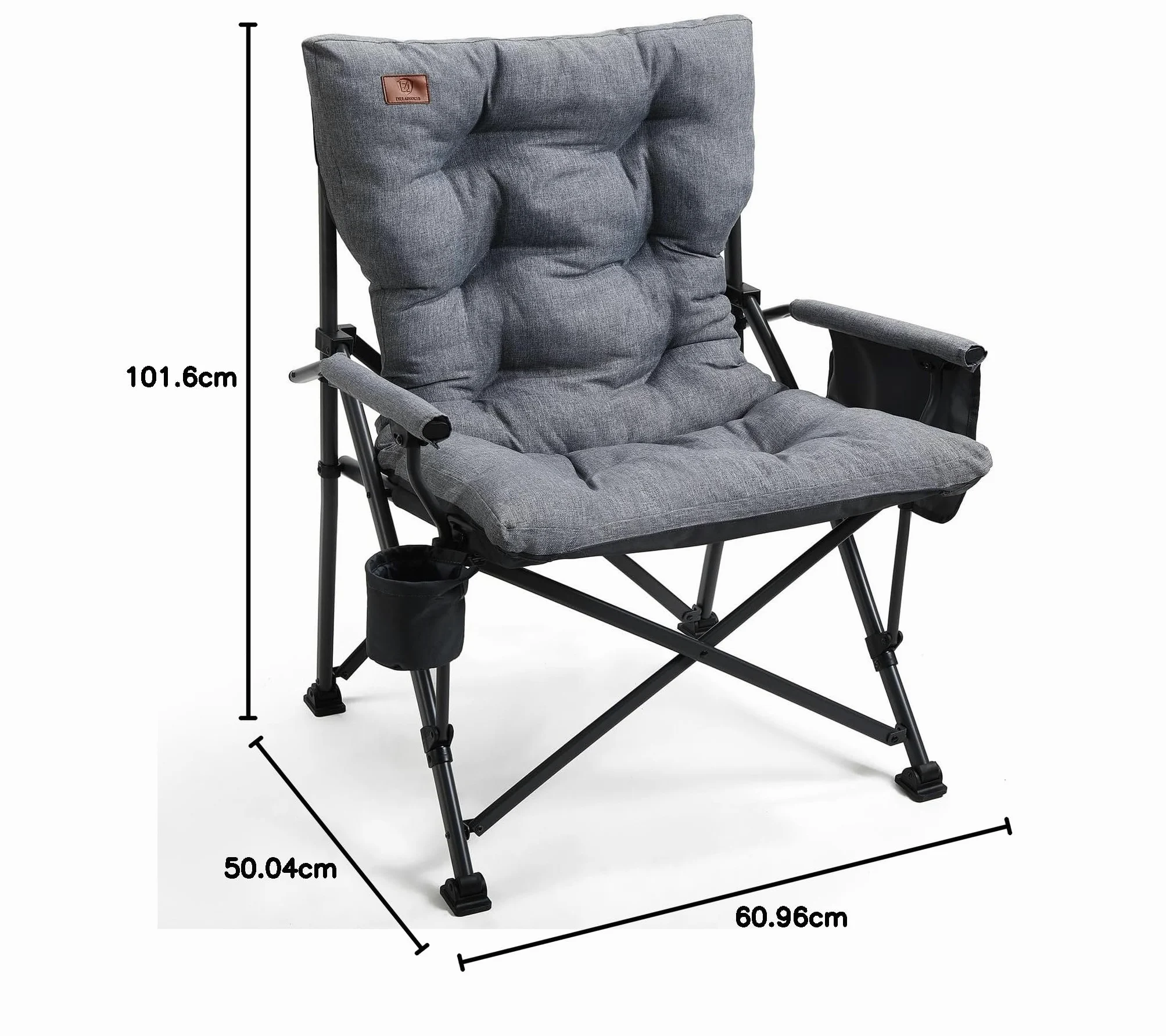 EVER ADVANCED Silla de Camping para Adultos de Gran tamaño, Resistente y Extra Ancha con reposabrazos Duro, 230 kg, Silla Plegable Acolchada de 6 cm, Bolsillo Lateral