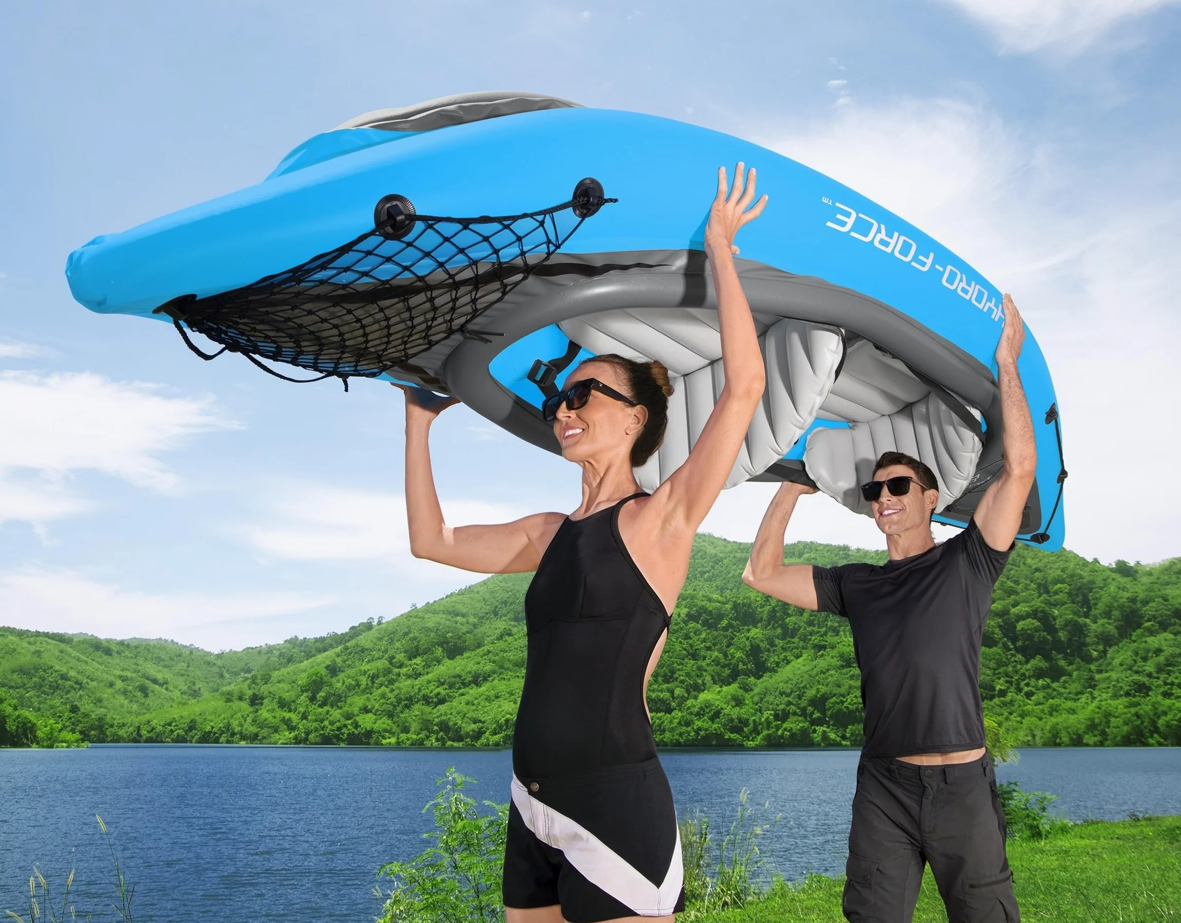 Hydro-Force Ventura Elite X1 - Juego de kayak inflable de 9 pies 2 pulgadas x 34 pulgadas, se adapta a 1 adulto, incluye barco, paleta de aluminio, bomba de mano, aletas, asiento, bolsa de engranajes,