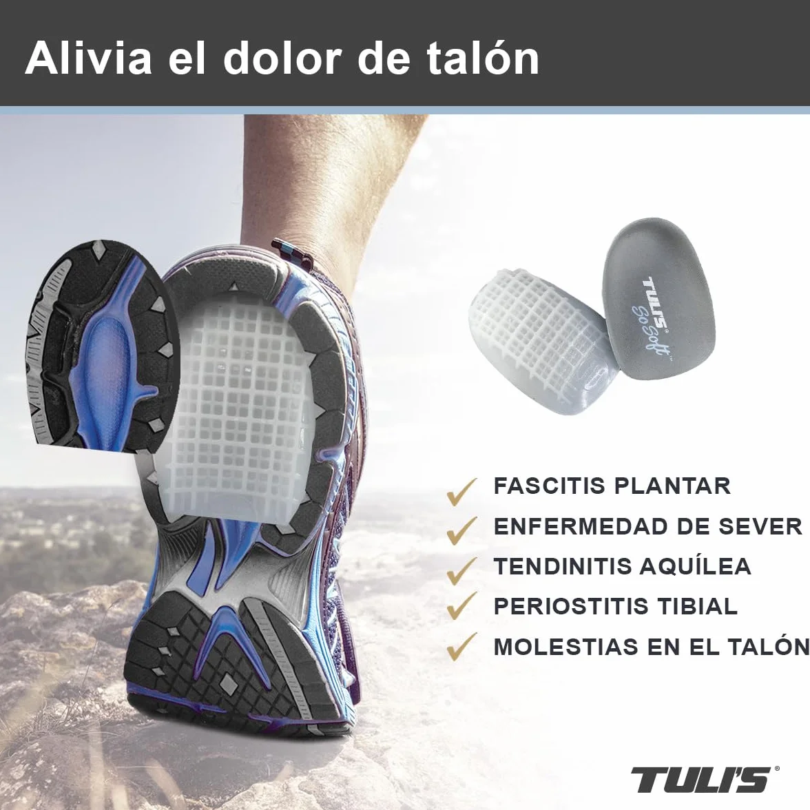 Taloneras de Gel Tuli's So Soft Heavy Duty para Fascitis Plantar, Dolor de Talón, 1 Par, Mediano