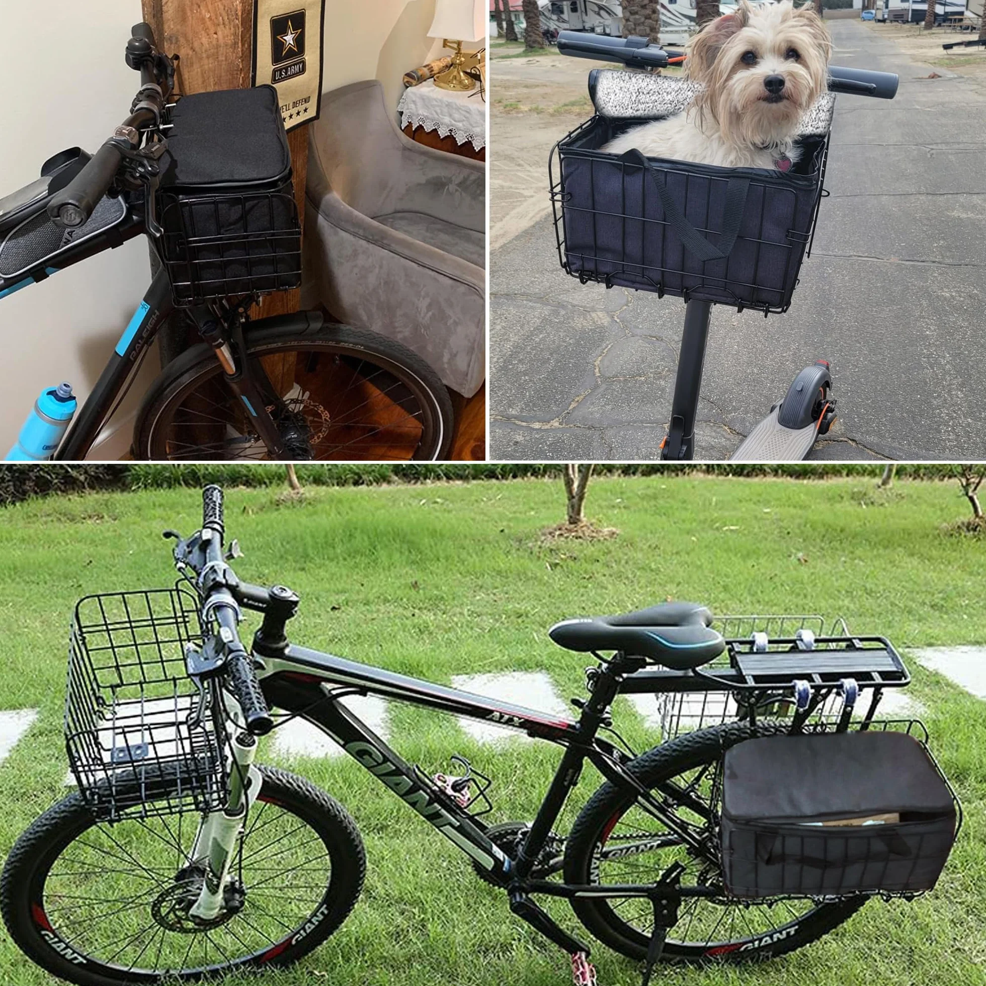 Cesta Delantera Bicicleta Malla Metálica, Bolsa Trasera Desmontable Multiusos para Bicicleta Plegable y Mountain Bike
