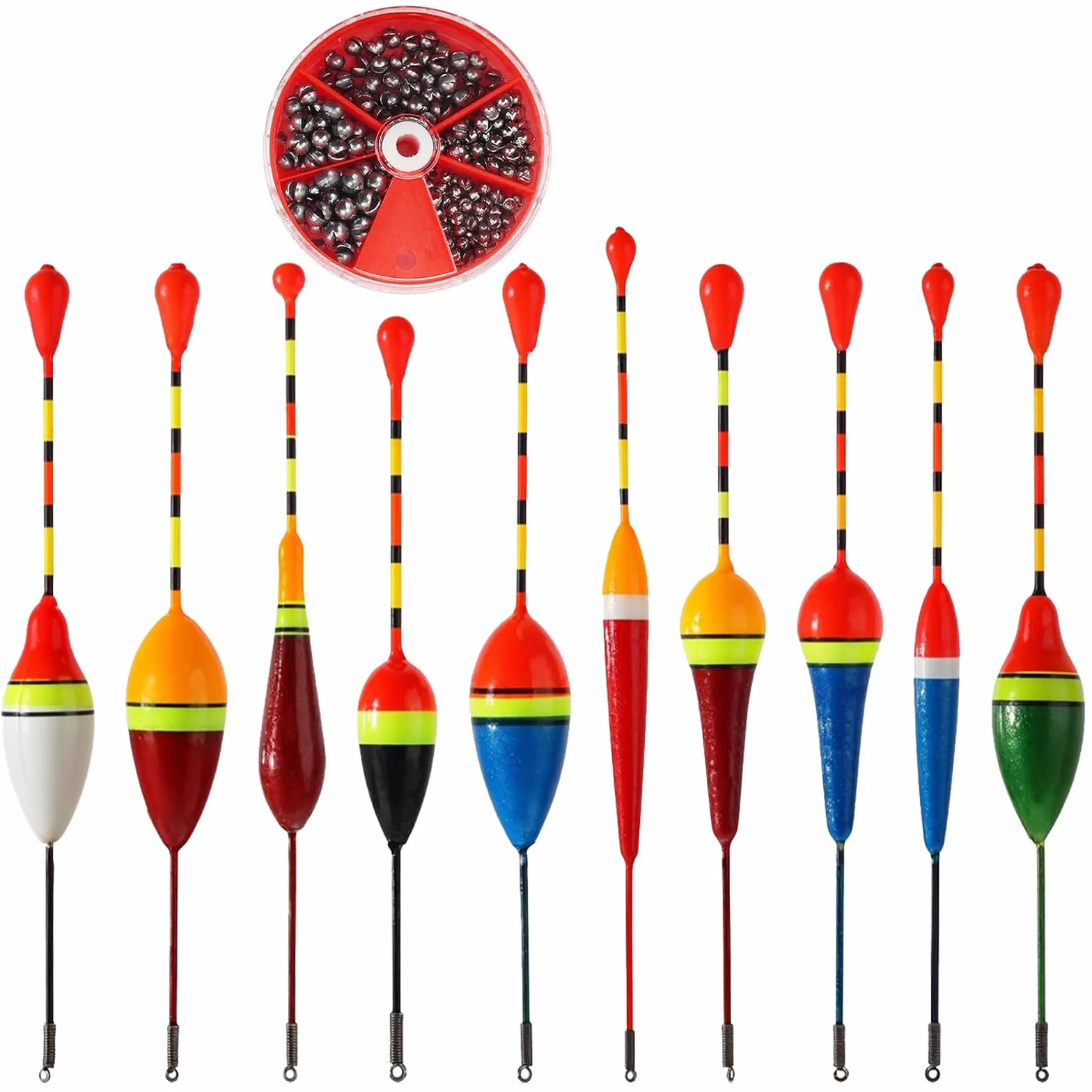 10 Pcs Flotadores de Pesca, Boyas de Pesca de Trucha, Pescas Accesorios, Accesorios Pescas y Bobbers, con Pesas de 100 G para Peces Fondos Poco Profundos, Peces Comunes, Anguilas