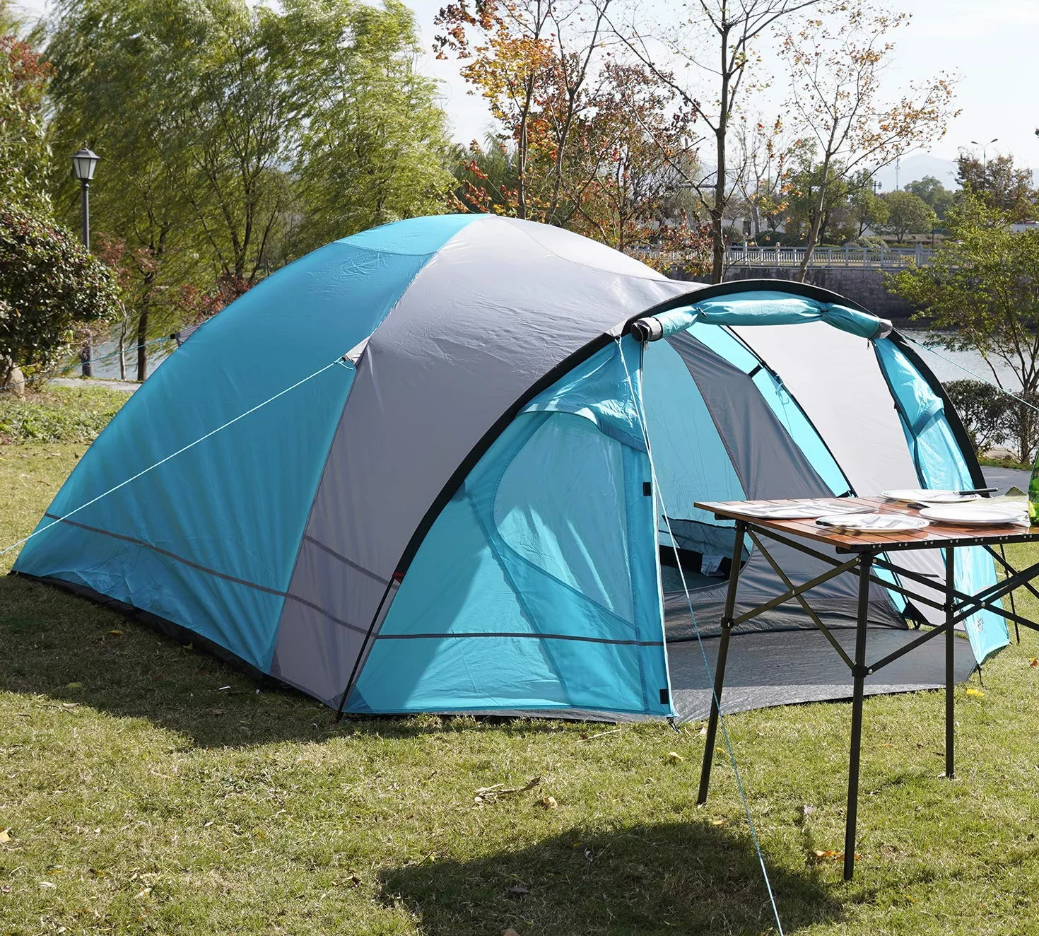 Tienda de campaña impermeable 4000 mm para 3-4 personas con toldo familiar camping viajes trekking jardín