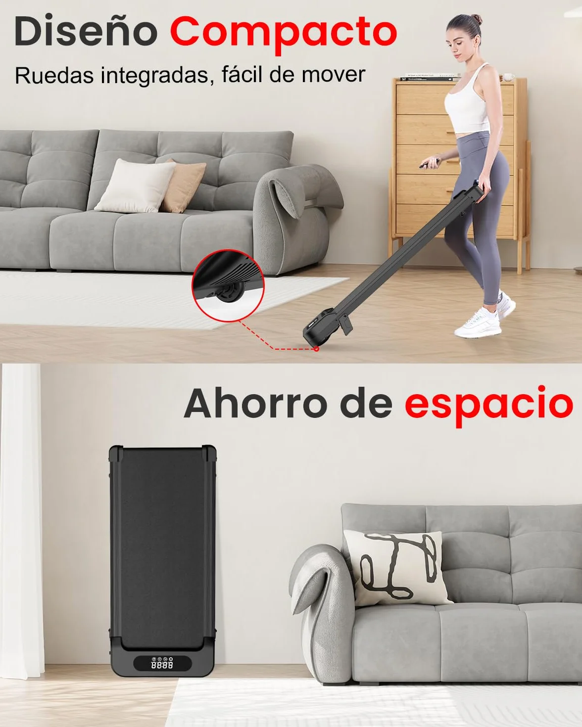 HomeFitnessCode Cinta de Correr y Andar 3 en 1 con Inclinación 7% – Caminadora Eléctrica Silenciosa, 8 km/h, Motor 2,5CV, Sistema de Amortiguación, Pantalla LCD, 130 kg – Hogar y Oficina