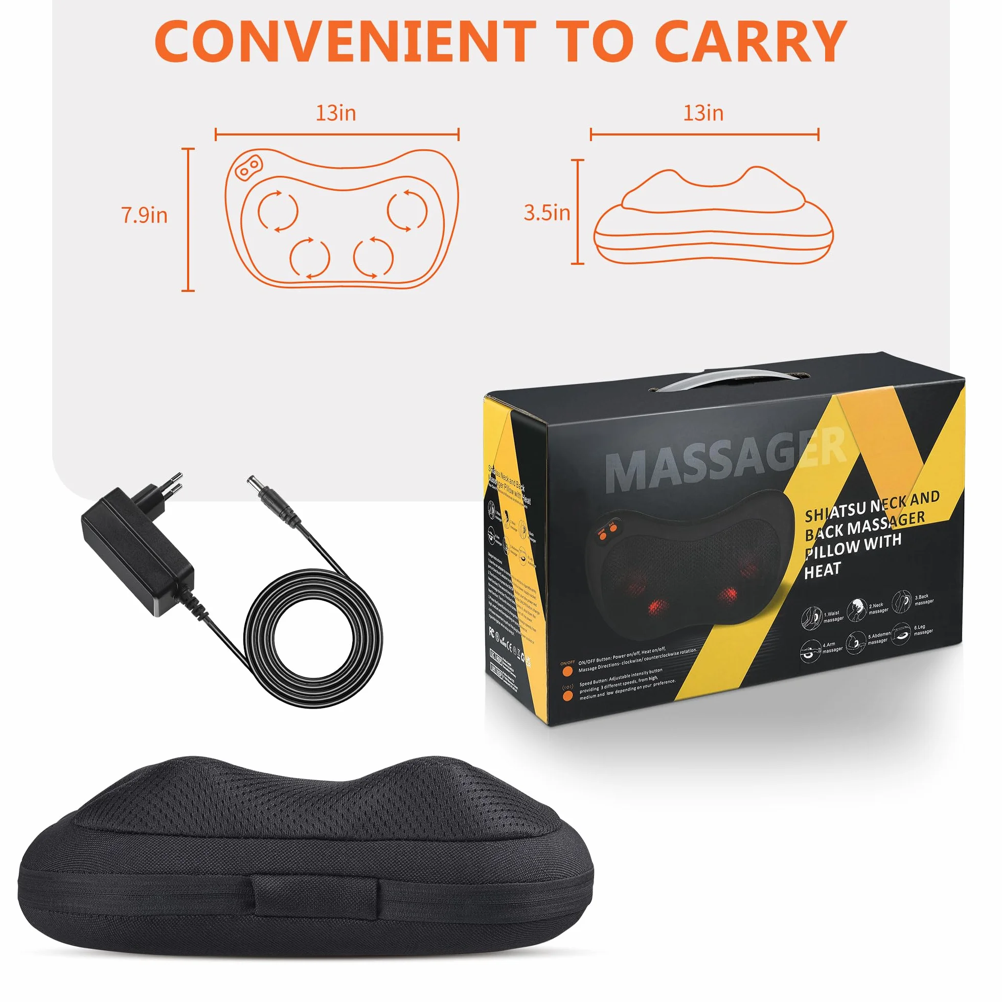 Masajeador Cervical y Cuello Shiatsu Almohada Masaje con Calor Rotación 3D