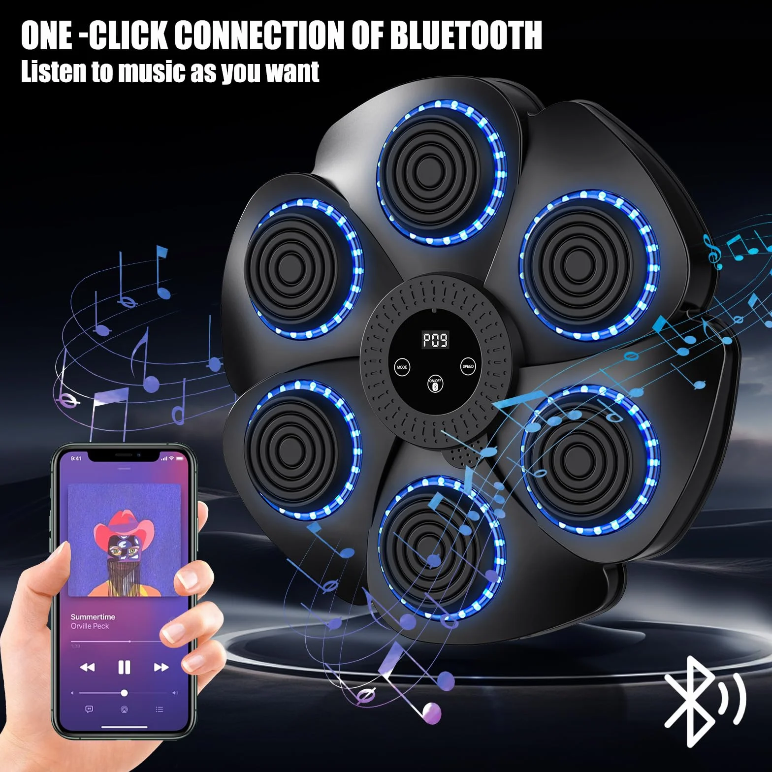 Máquina De Boxeo, Boxeo Pared Musical, 9 Modos De Velocidad De La Música Boxing Máquina con Guantes De Boxeo,Smart Bluetooth Music Boxeador Electrónico, Led Boxeo De Pared Música para Adultos