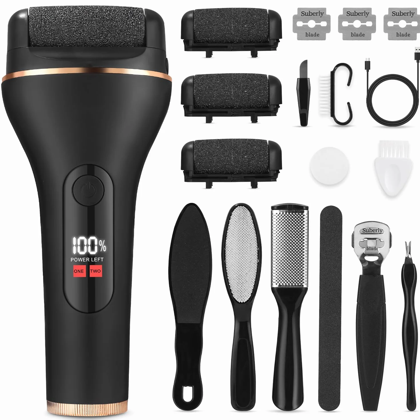 Lima Electrica Pies Durezas 18 Piezas Set Pedicura Profesional IPX7 Impermeable 3 Rodillos 2 Velocidades