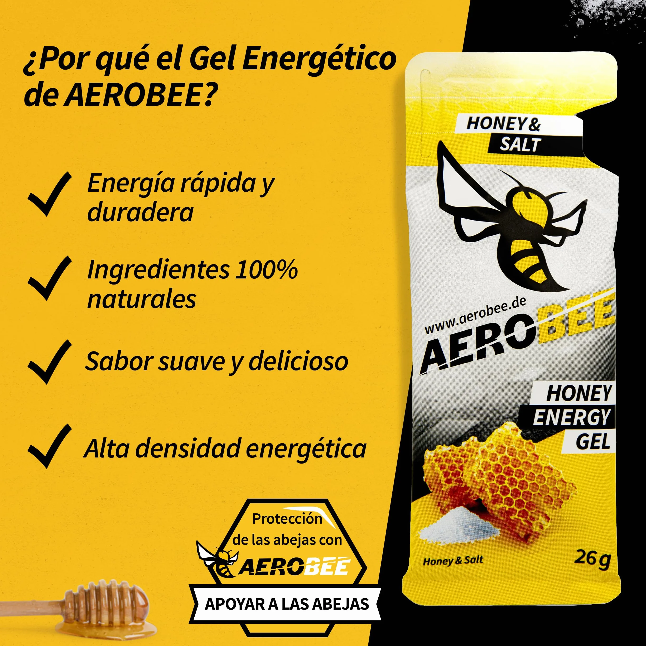 AEROBEE Energy Gel Classic Sabor a Miel y Sal 10x26g Gel Deportivo Energético Natural