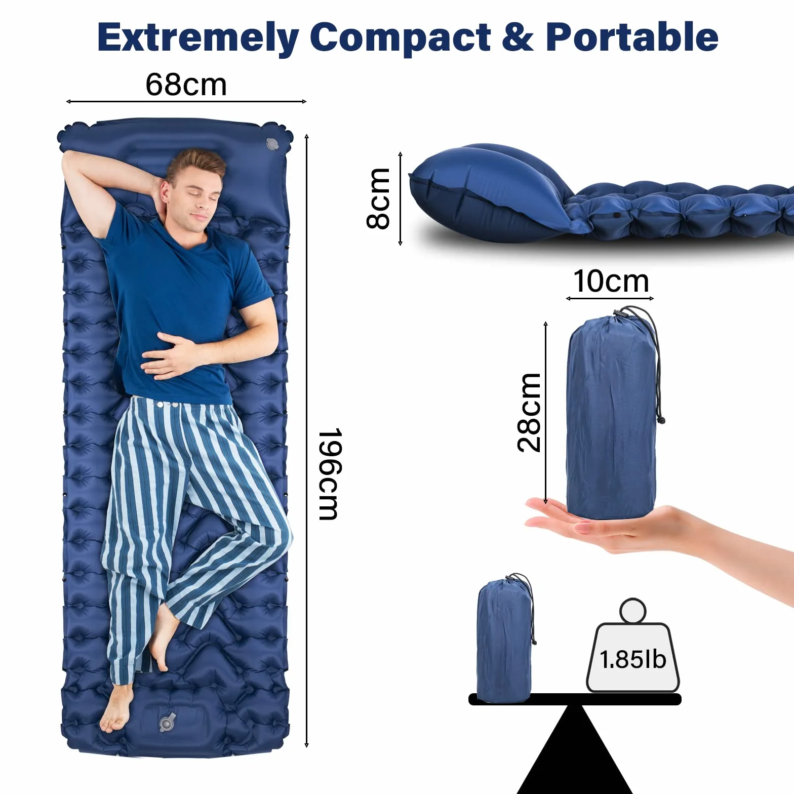 Esterilla Camping Autoinflable, Espesar Colchoneta Camping Hinchable con Almohada, Ultraligero Colchon Hinchable Camping con Bomba de Pie, para Viajes, Exteriores, Senderismo, Playa