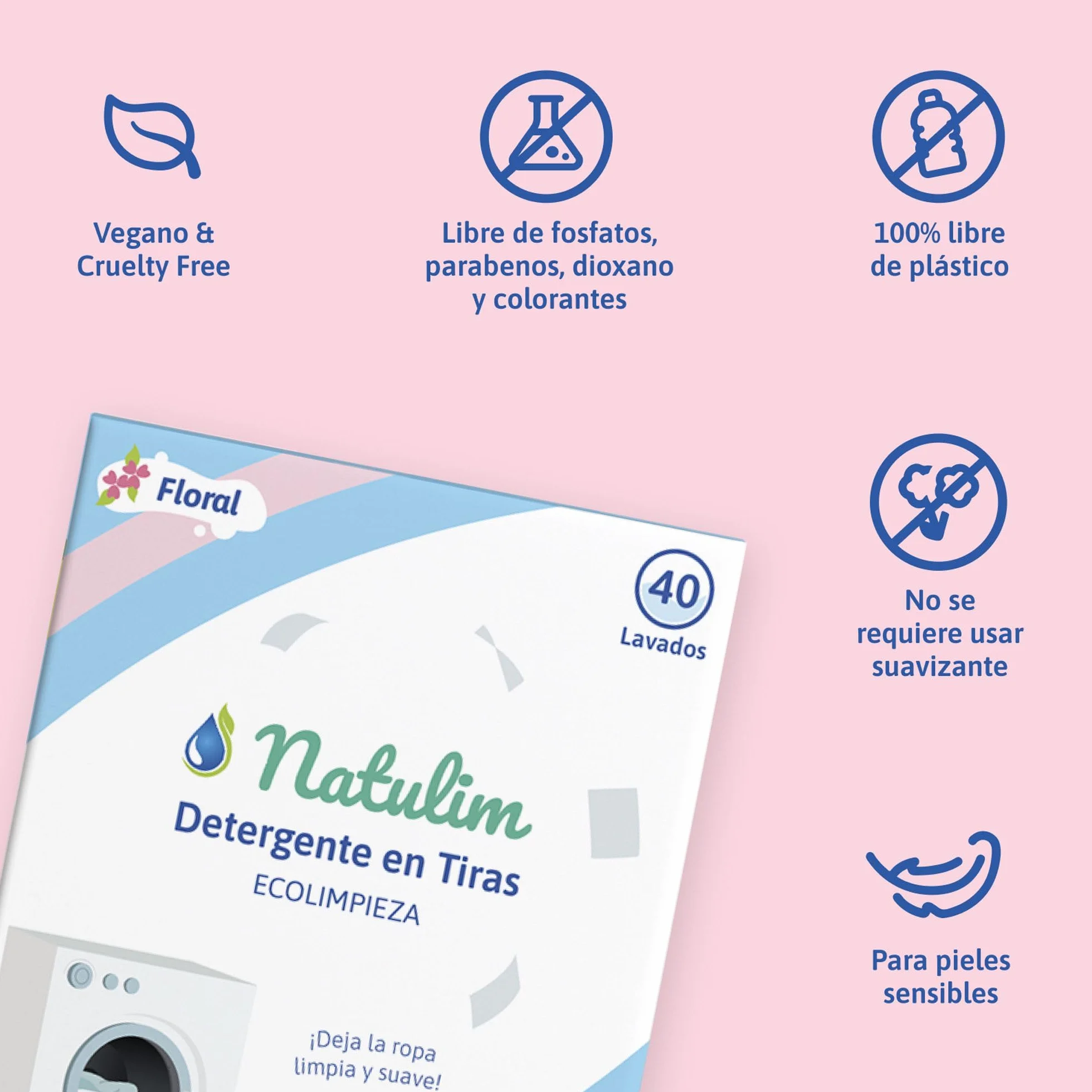 Natulim Detergente en Tiras para Lavadora 40 Lavados Ecológico Hipoalergénico Made in Spain