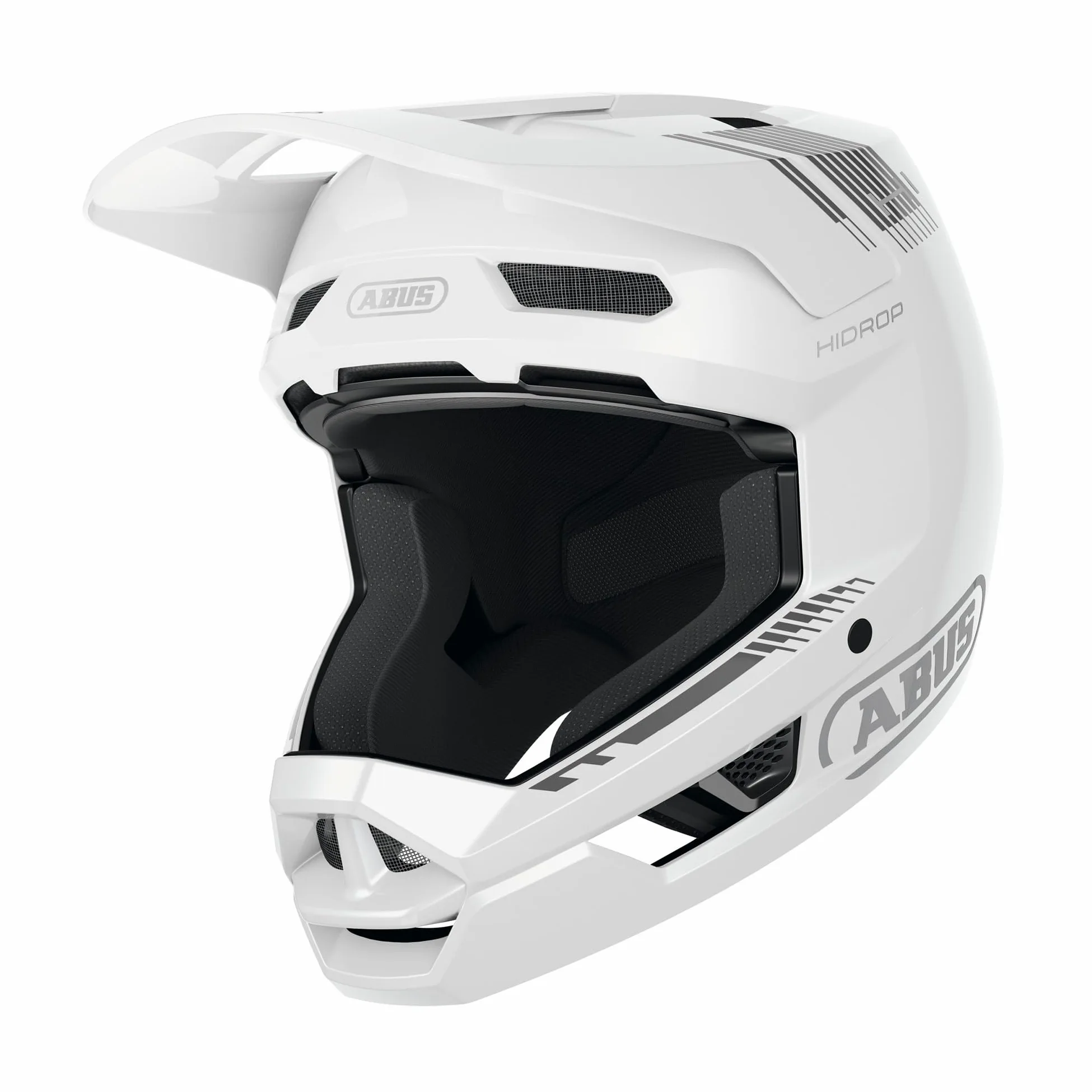 ABUS Casco Downhill HiDrop, Fullface, Alpine White, Talla L | Casco de bicicleta certificado ASTM con carcasa ABS para MTB, Downhill, Enduro y Bikepark