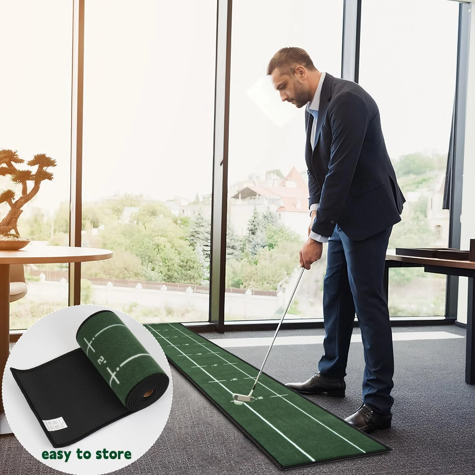 Rainmae Alfombrilla de golf para interiores de 30 cm de ancho y 280 cm de largo, para práctica de golf, ayuda a simular con pista de alineación y entrenamiento de putter