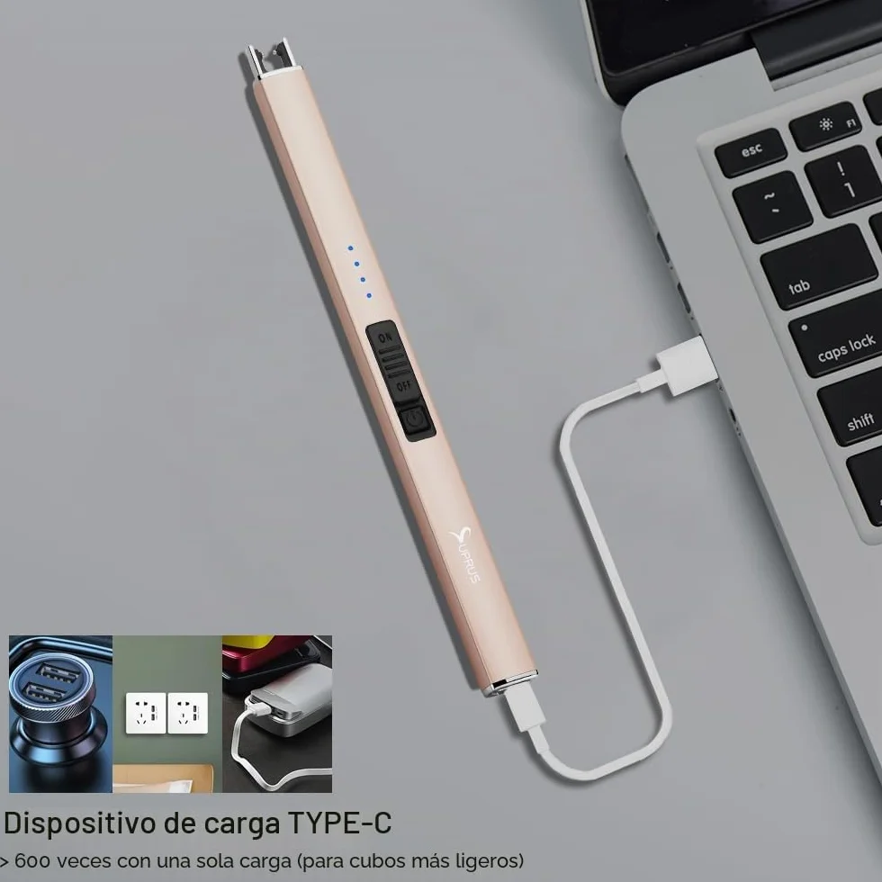 SUPRUS Mechero eléctrico Arco eléctrico Recargable USB Resistente al Viento sin Llama Dorado