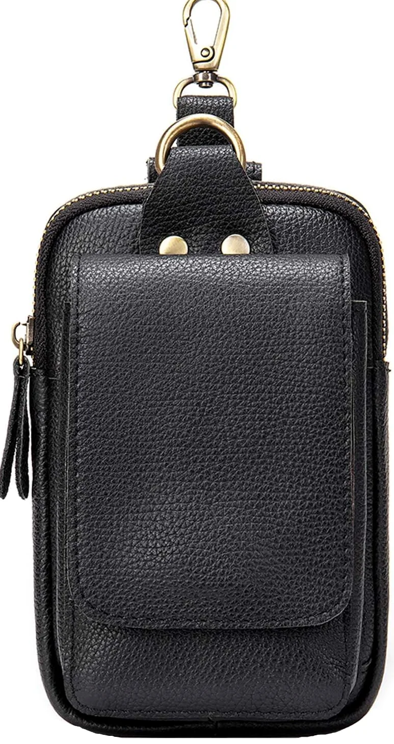 Riñonera de piel auténtica para hombre, bolsa para teléfono celular, para viajes, deportes al aire libre, senderismo, caminar, Negro, Vintage