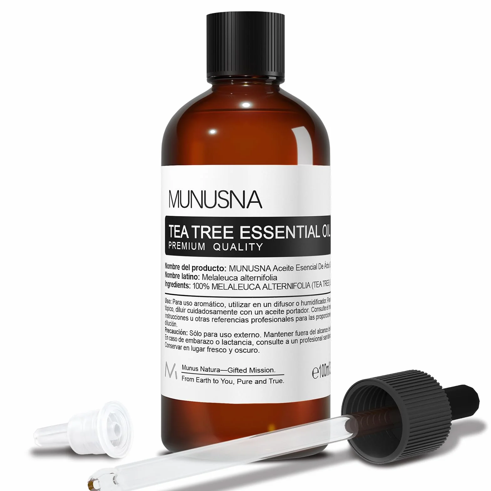 MUNUSNA Aceite Esencial de Árbol de Té 100% Puro 100ml para Puntos Negros, Granos, Cabello y Uñas