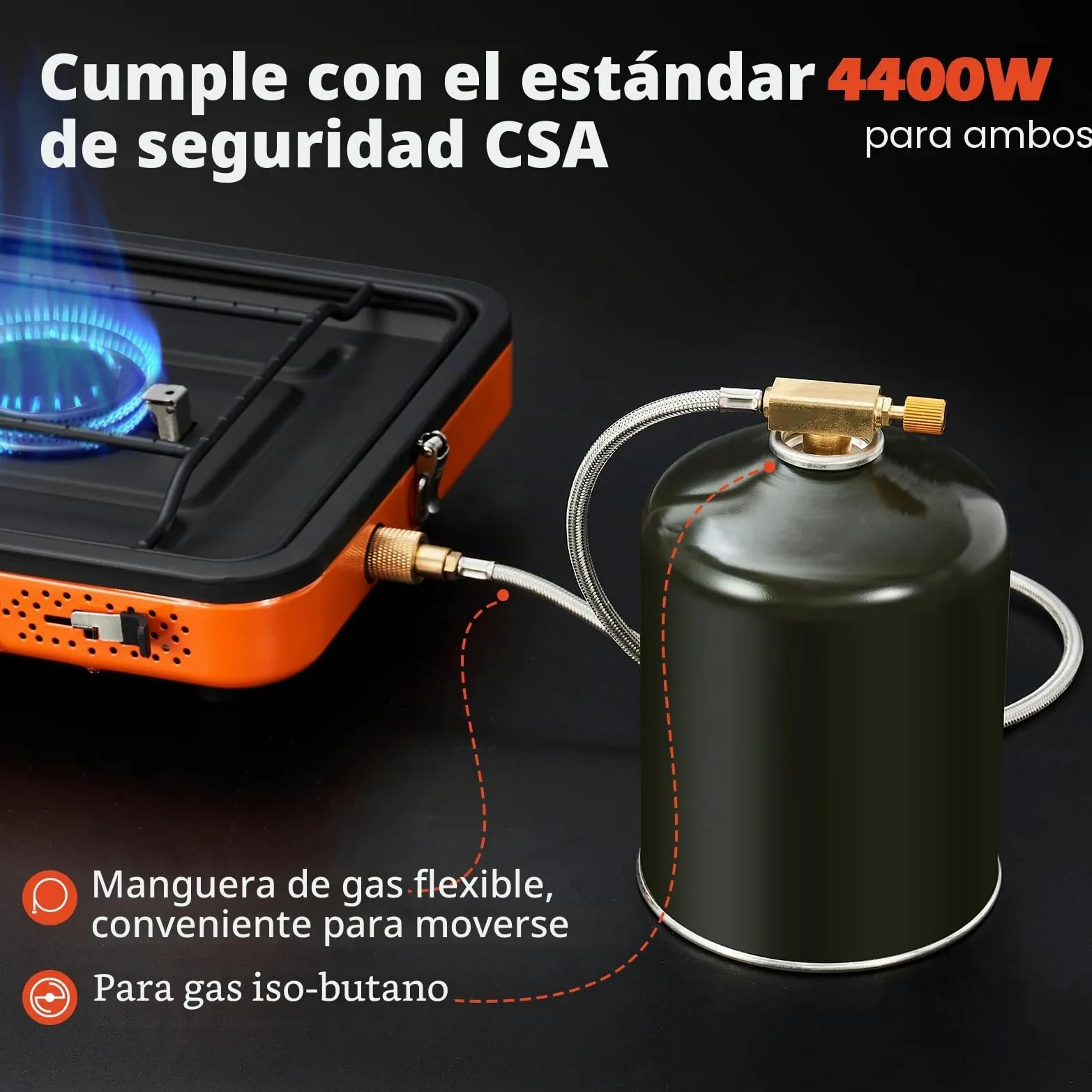 Odoland Estufa de camping portátil 2 quemadores 4400 W encendido automático control de calor
