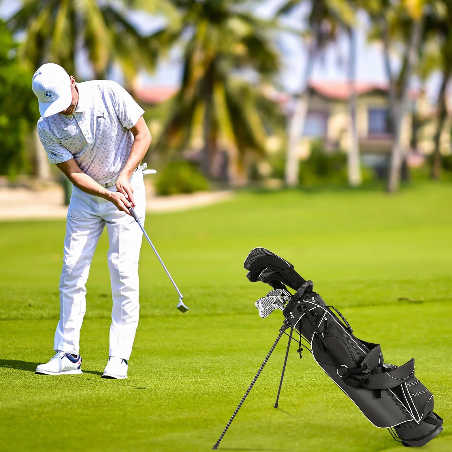 LIFEZEAL Bolsa con trípode de Golf, Bolsa de pie portátil con 4 divisores, Correas de Hombro Ajustables, Bolsa de Palos de Golf Ligera para Hombres y Mujeres