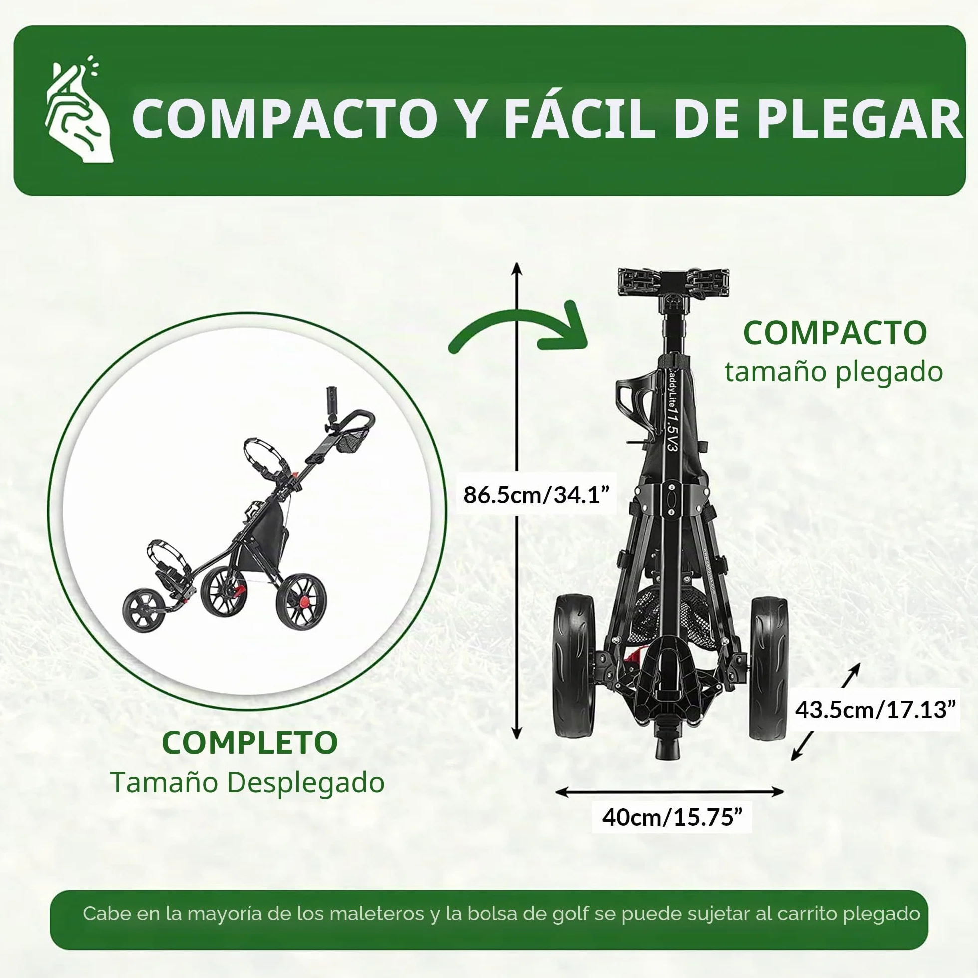 Caddytek CaddyLite 11.5 V3 Carrito de Golf de 3 Ruedas Ligero Plegable