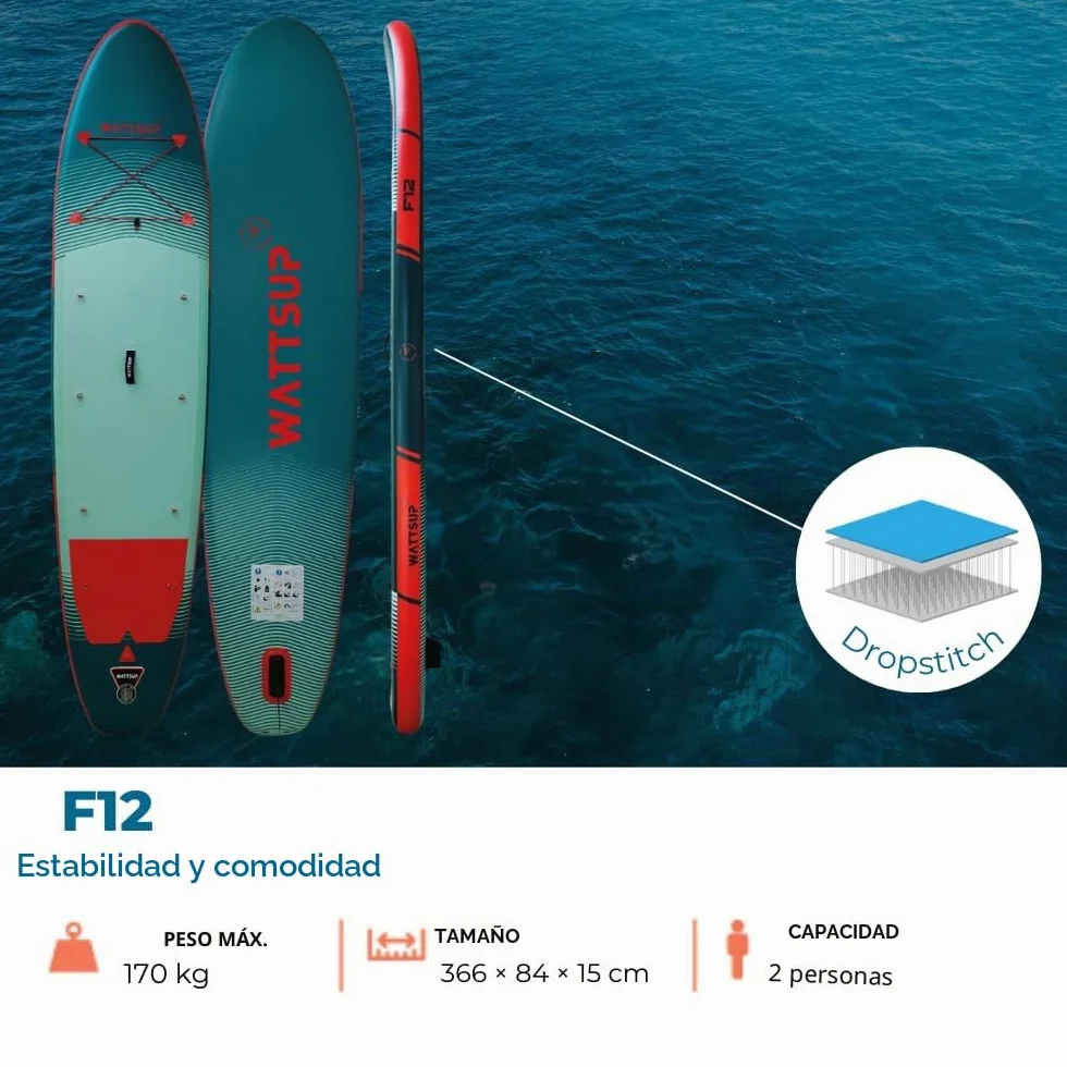 Wattsup - Sup Stand Up Paddle Inflable - Gama First - Dropstitch - Pack Completo: Remo, Leash, Bomba, Bolsa de Transporte