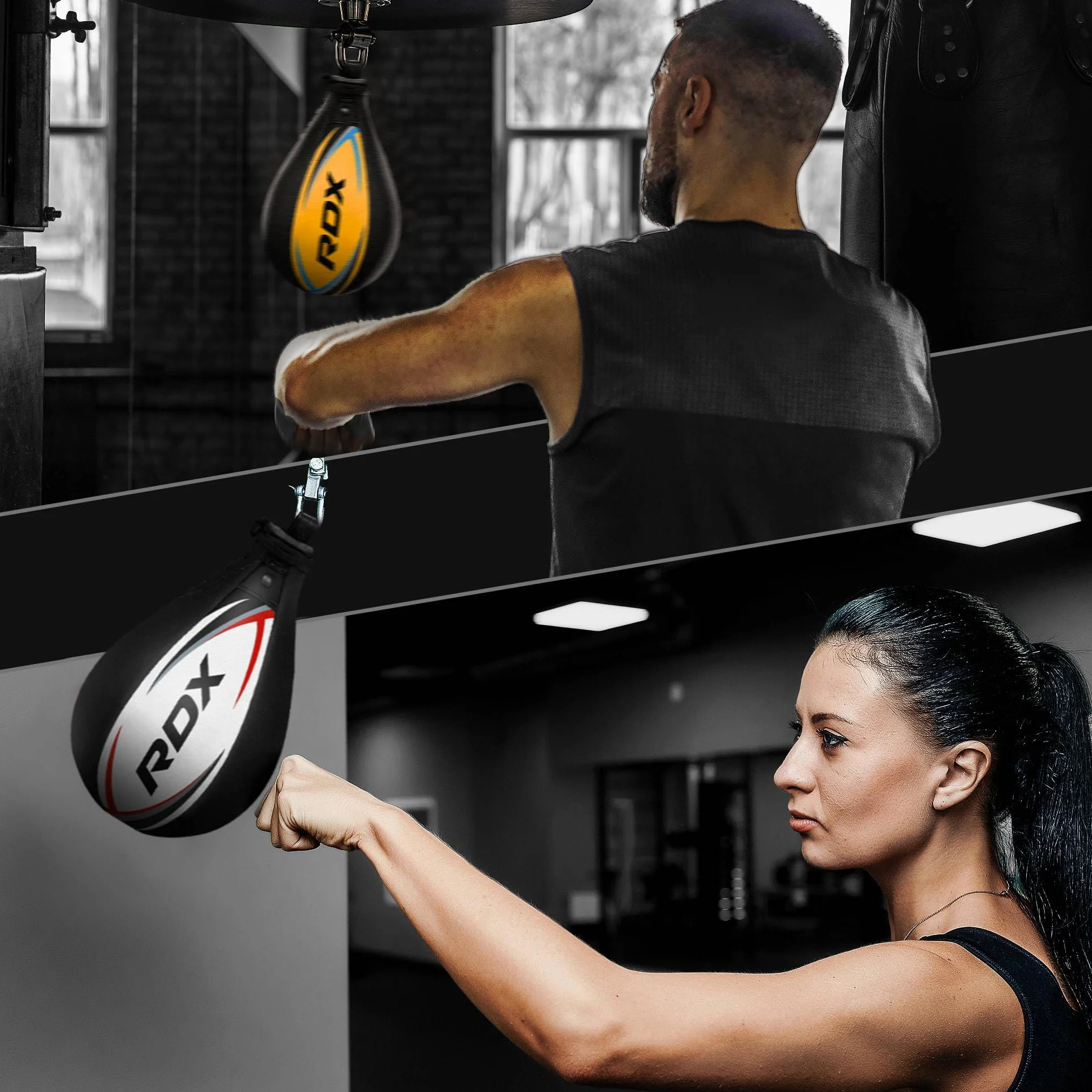 RDX Pera de Boxeo Cuero, Punching Velocidad Bola con Eslabón Giratorio, Speed Bag para Kick Boxing Gimnasio