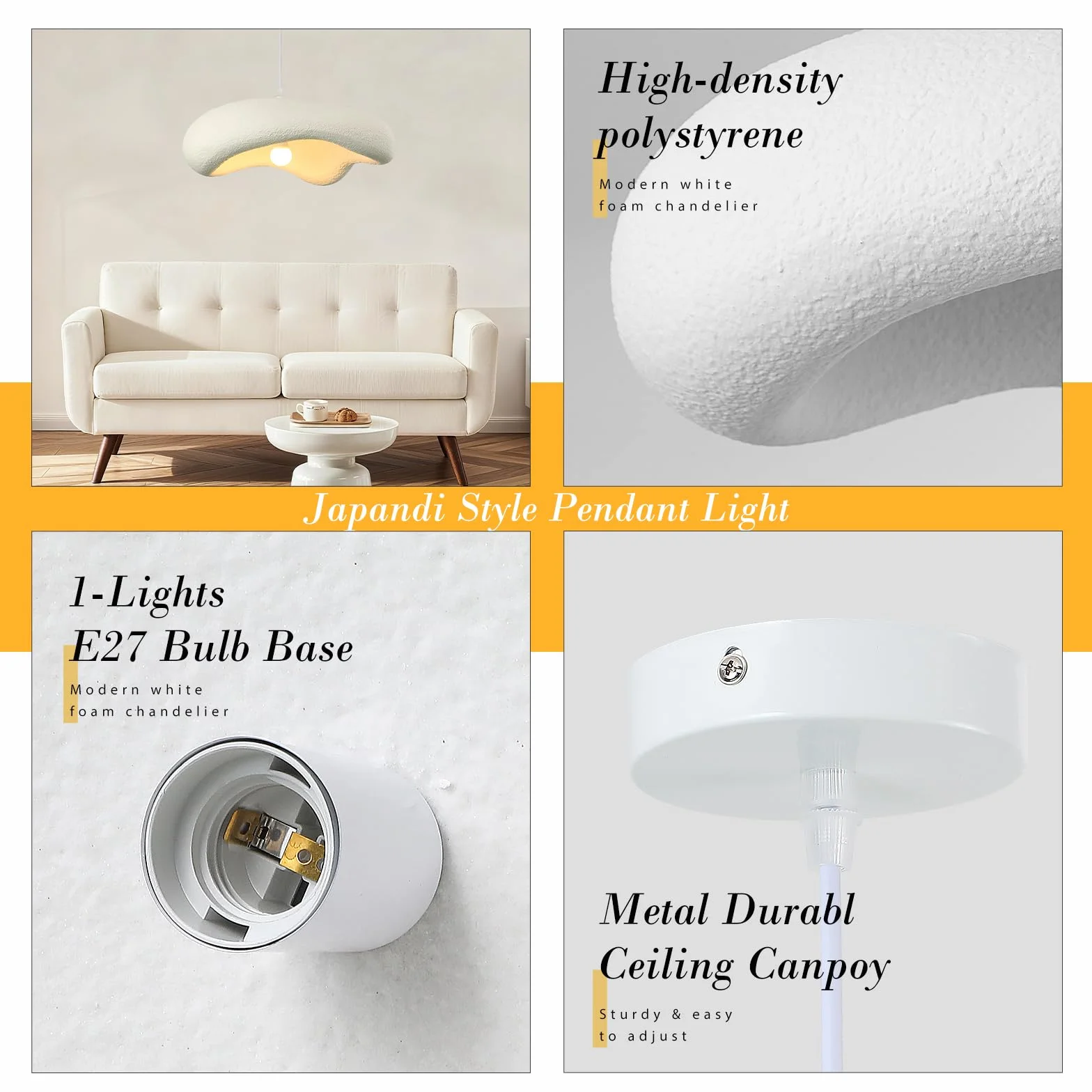 Wabi-Sabi Estilo Lámpara Techo Colgante Japonés Comedor Forma Irregular Nube Blanca Lámpara Araña Ajustable E27 50cm