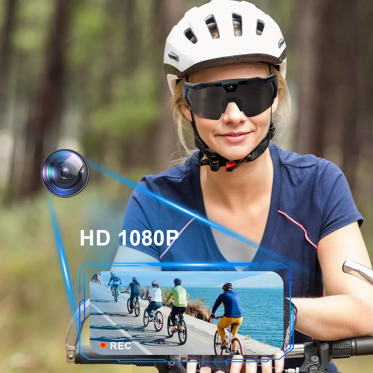 LiveOnce Gafas de grabación de video con cámara, gafas de sol inteligentes HD 1080P para deportes, ciclismo y senderismo, almacenamiento de 32 GB, micrófono integrado y lentes polarizadas (F 32 GB)