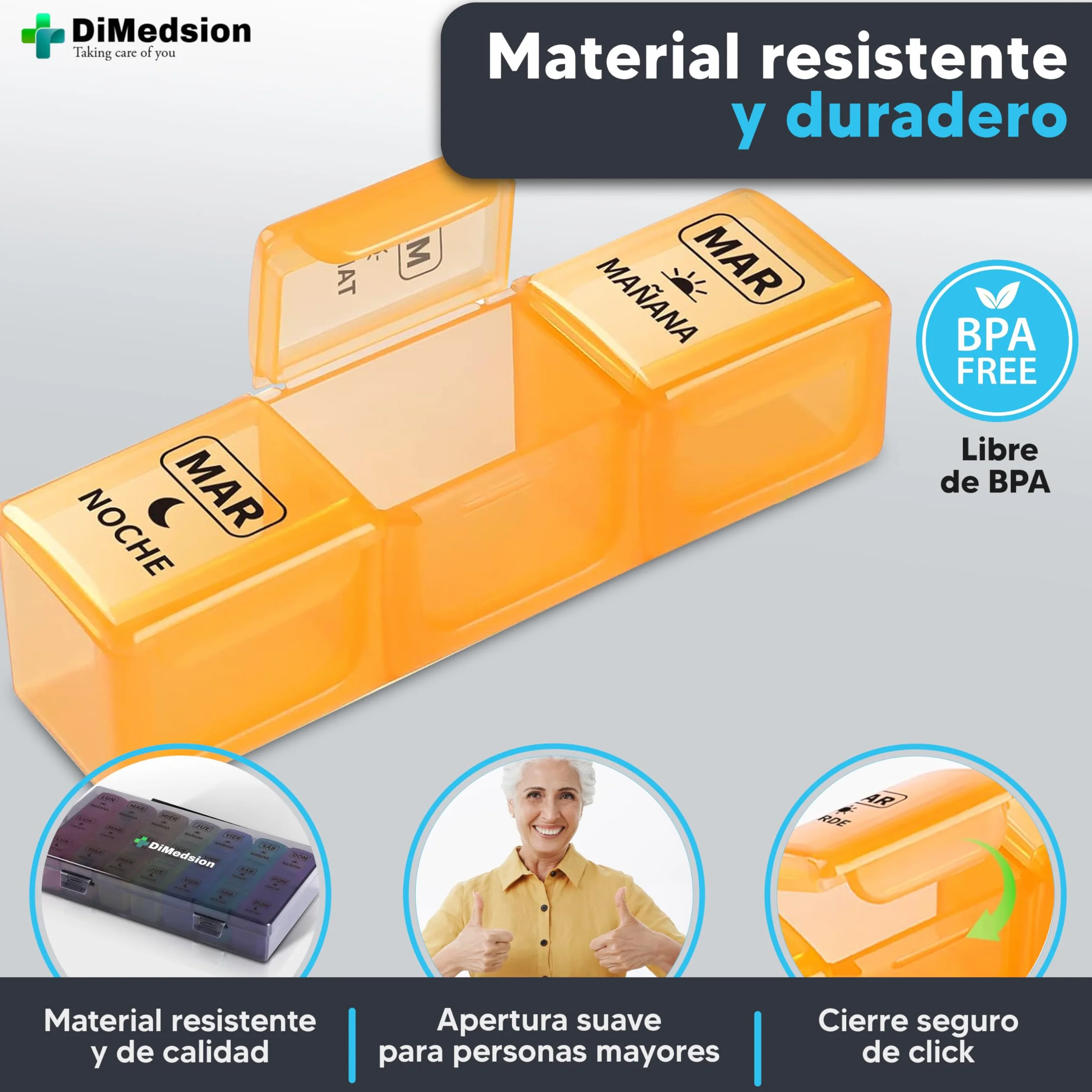 Pastillero Semanal 3 Tomas con Cortador y Organizador Medicamentos Negro