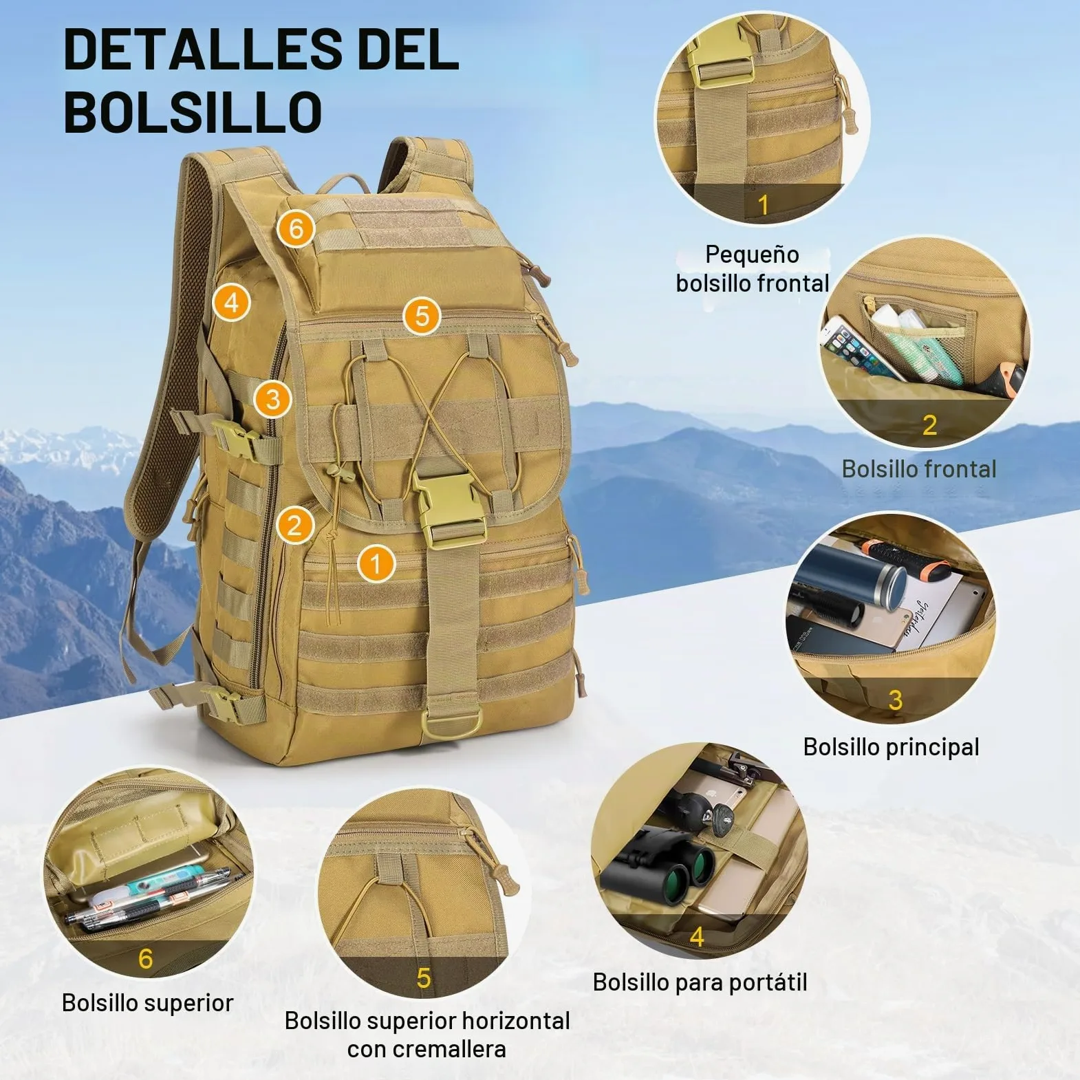 SHANNA Mochila Militar Utilidad 35L/50L Tactica, Mochila Crossfit Gran Capacidad Paquete de Asalto Molle, Mochilas de Emergencia de 3 Días para Caza Senderismo Acampada y Actividad al Aire Libre