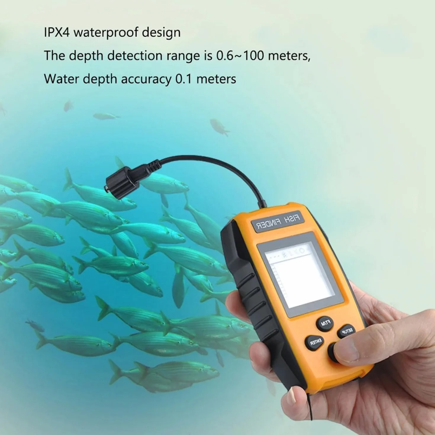 Sonar Buscador de Peces 100 m 45° Cobertura Eco Sonda Alarma Transductor Detector de Pesca Subacuática