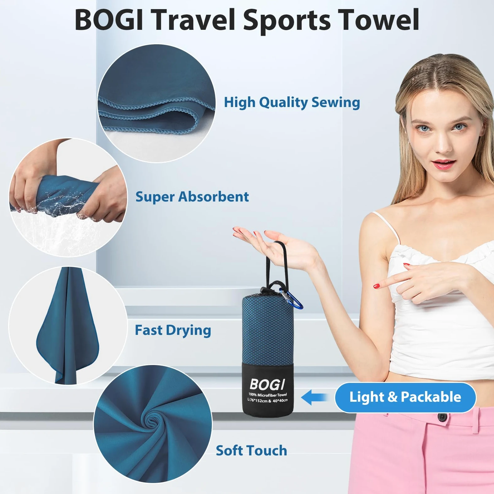 BOGI Paquete de 4 (8 piezas) de toallas deportivas de microfibra de secado rápido, toalla de camping de microfibra suave y ligera, toalla de viaje compacta para camping, gimnasio, playa, baño, yoga,
