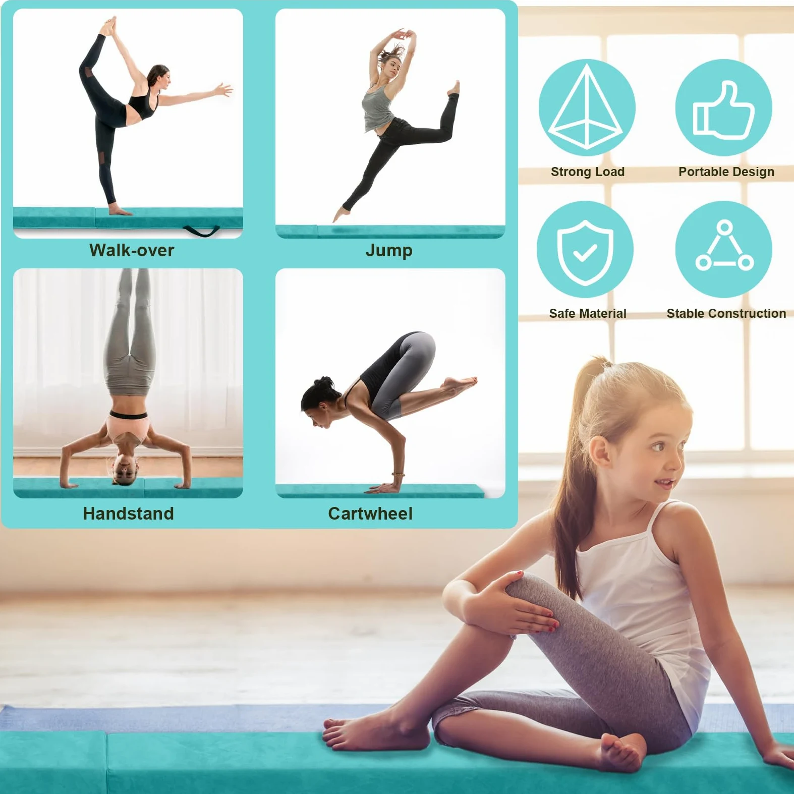 FBSPORT 270CM Viga de Equilibrio Plegable, Viga de Equilibrio de Gimnasia, Viga de Equilibrio de Capa Flocada, Equipo de Equilibrio para Niños, Fitness/Entrenamiento/Gimnasia/Ejercicio