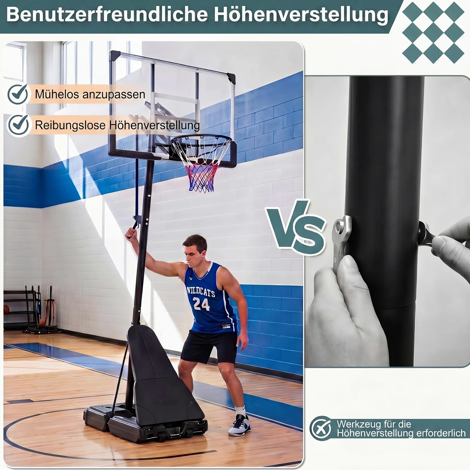 GYMAX Canasta de Baloncesto Portátil, Sistema de Aro de Baloncesto para Adultos con Altura Ajustable 245-305 cm, Base Rellenable, Reboteador de Balón y Ruedas, Uso Interior Exterior