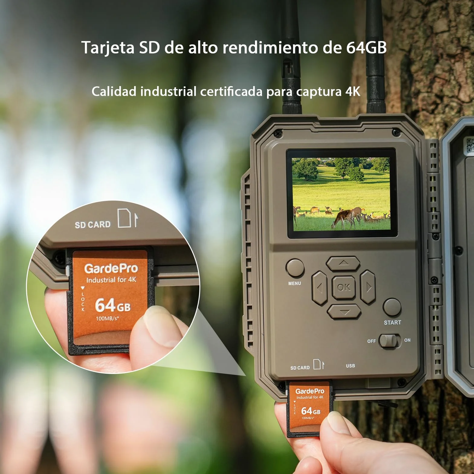 GardePro E8 2.0 Cámara de Caza WiFi Doble Antena 64MP 4K H.264 Visión Nocturna 30m IP66