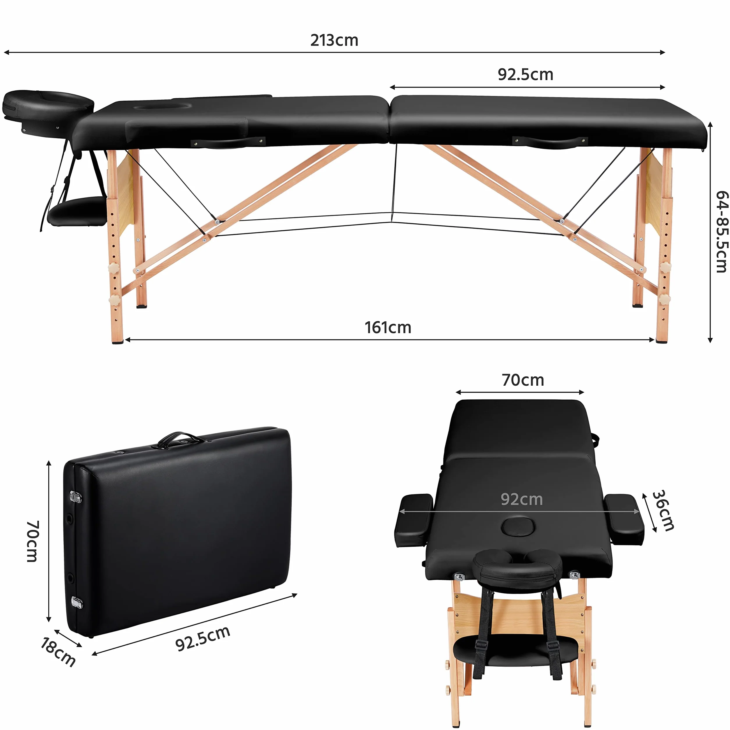 Yaheetech Camilla de Masaje Plegable 92 cm Ancho Portátil 2 Zonas Madera Haya Altura Ajustable