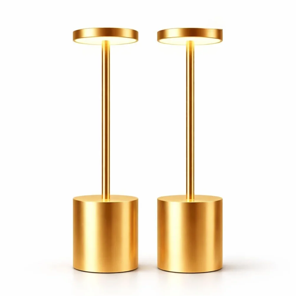 Lámparas de Mesa LED Inalámbricas Recargables Doradas Pack 2 – Control Táctil, 3 Modos de Luz, Brillo Regulable