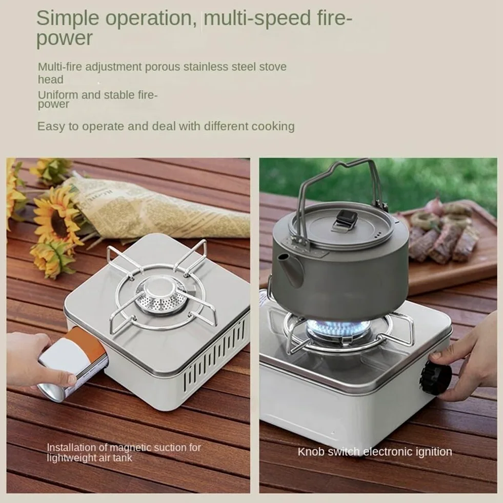 Estufa de gas portátil para camping, parrilla de cocina al aire libre con utensilios, ideal para viajes y aventuras