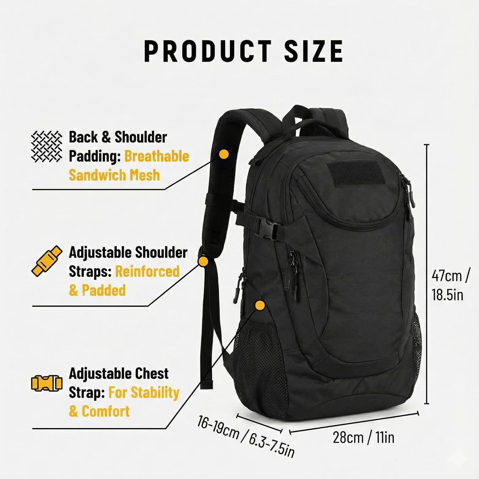 VINBAGGE Mochila Militar 25L Mochila Tactica Mochilas de Viaje Mochila Deporte Mochilas Actividades al Aire Libre Acampar Caza Bicicleta Senderismo Montañismo(Negro)