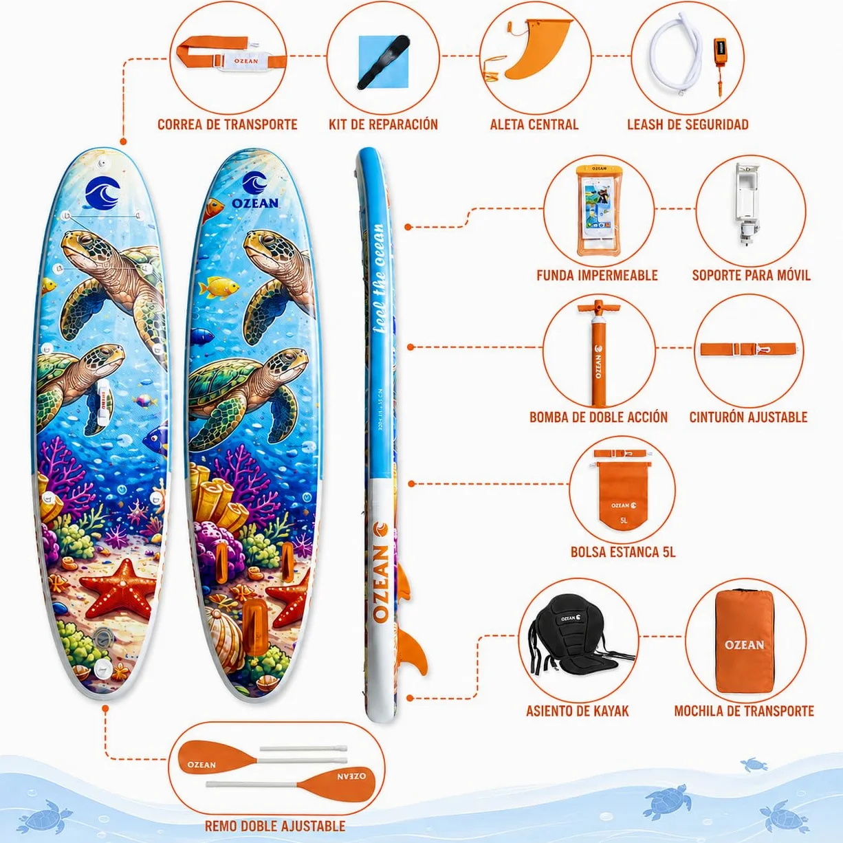 Tabla Paddle Surf Hinchable 305cm Premium 2 en 1 Kit Kayak Ozean
