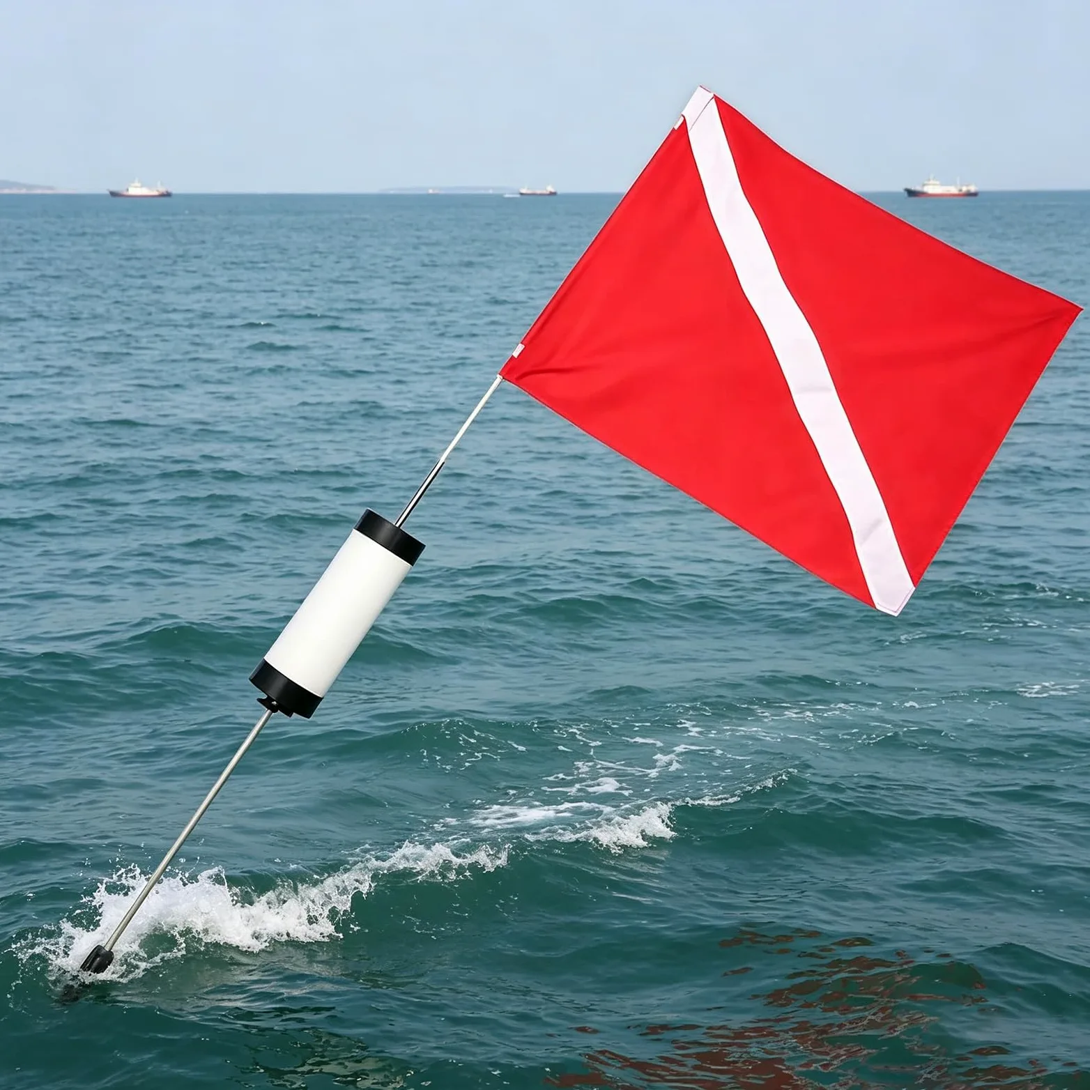 Bandera de esnórquel con palo flotante y pesas estabilizadoras, A | Bandera de señales subacuáticas con sistemas de flotación y contrapesos integrados para actividad marina y anclaje seguro