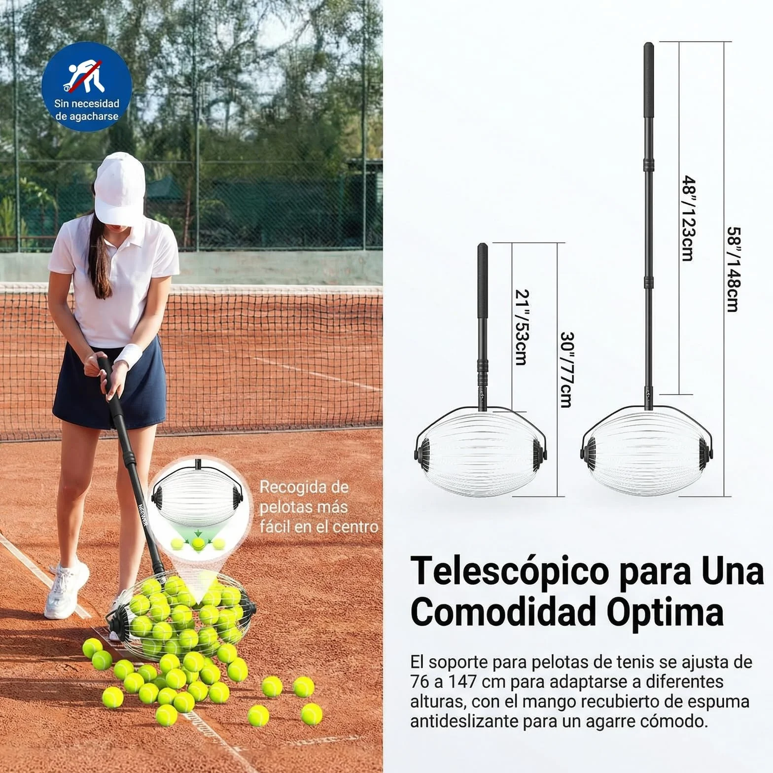 NEEWER TB01S Golf Ball Pickup Telescopic 30-58 Inch Hopper Picker Upper for 40 Balls Trainer Accessory