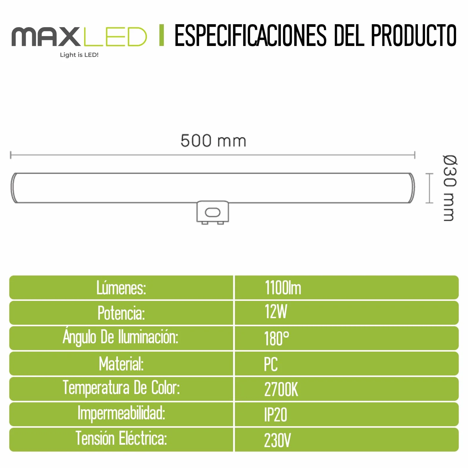 Linestra LED S14D 50cm 12W 1100LM Blanco Cálido 2700K LED Lineal Lámpara 180° S14S Bombilla Tubo 1 Casquillo